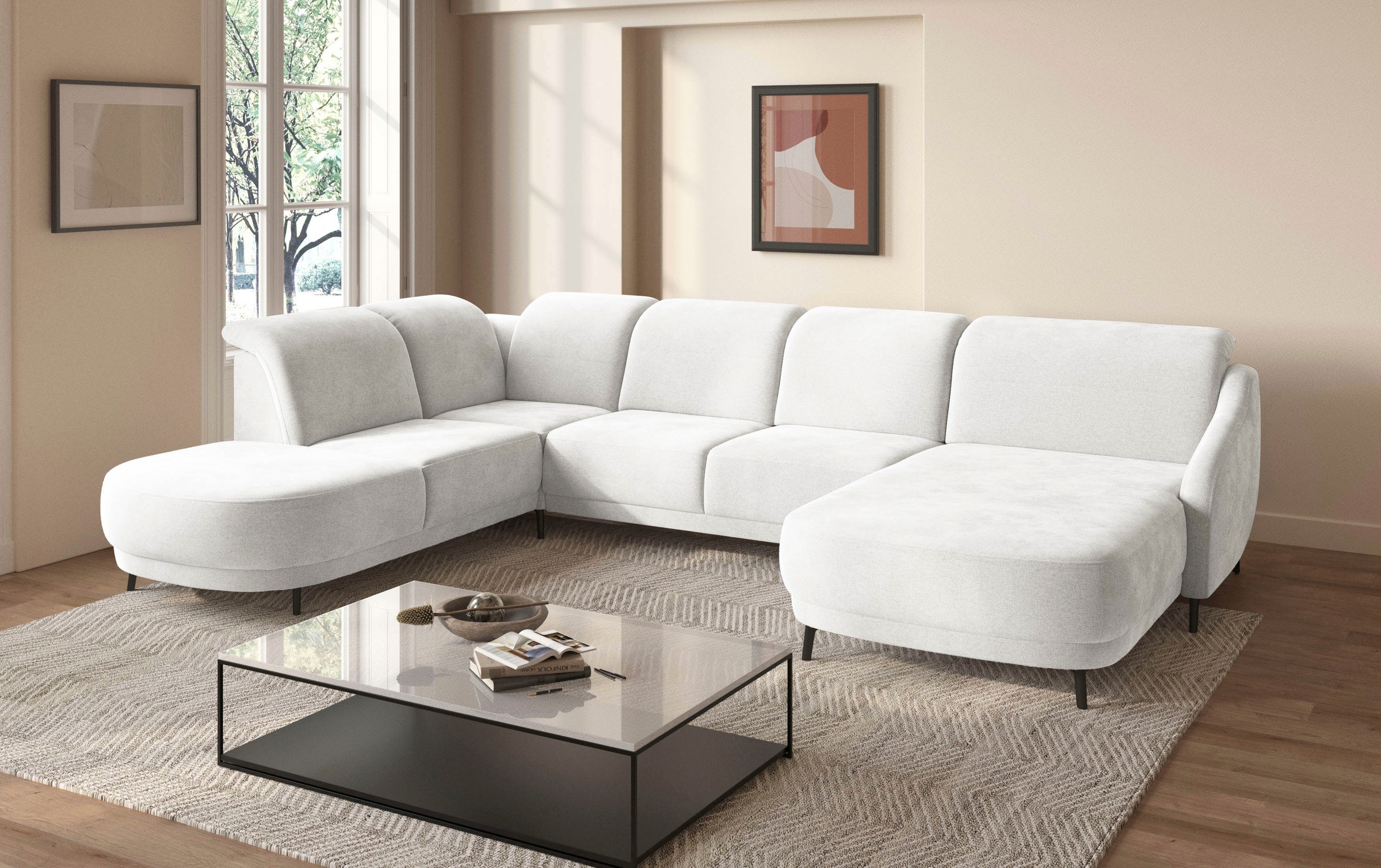 sit&more Wohnlandschaft »Blues U-Form«, inkl. Kopfteilverstellung, wahlweise mit Klapptisch und USB