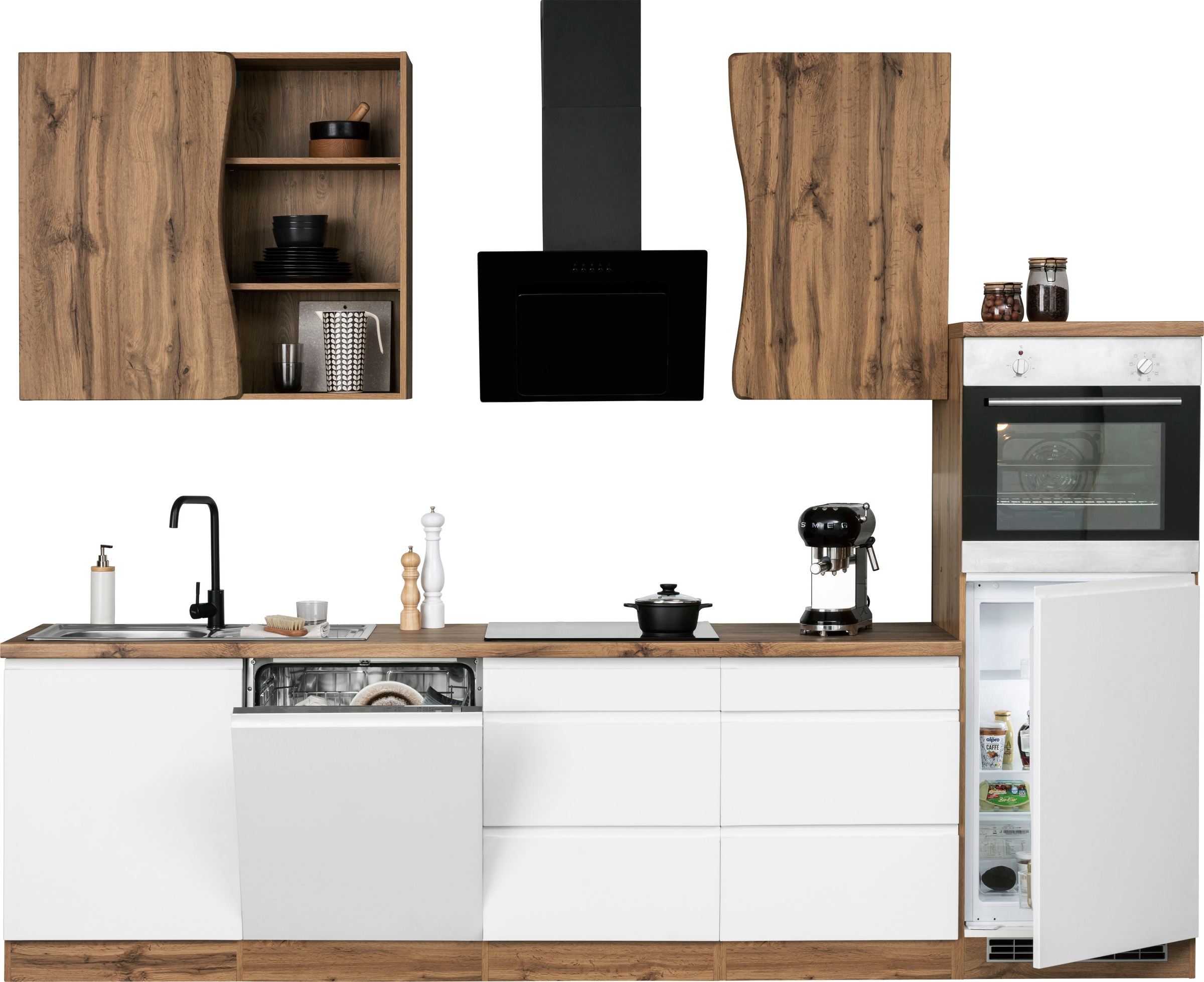 KOCHSTATION Küchenzeile »KS-Bruneck«, 300 cm breit, Ceran-oder Induktionskochfeld, hochwertige MDF-Fronten