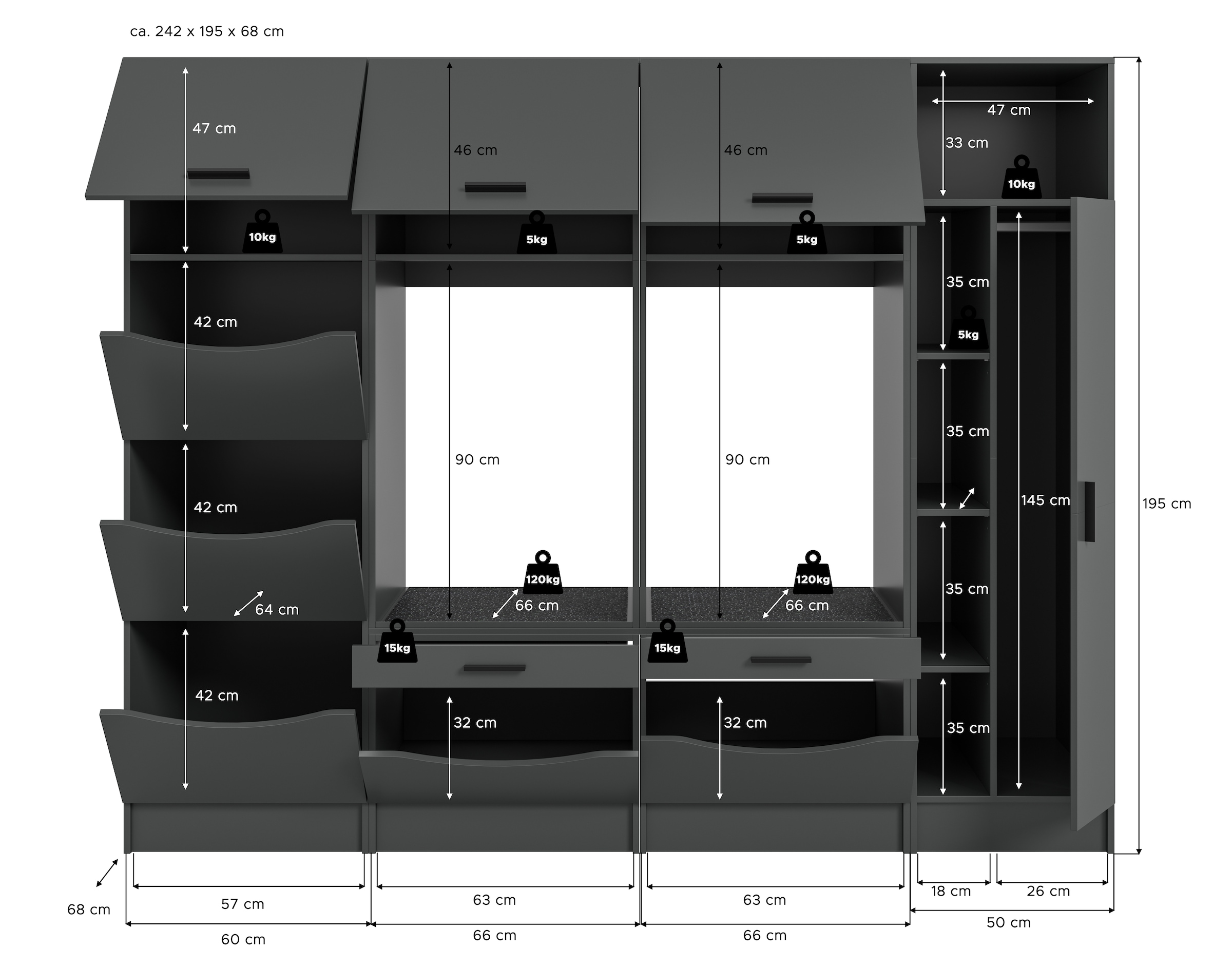 welltime Mehrzweckschrank-Set »FALAS,  4-teilig, Hauswirtschaftsraum Set, Breite 242 cm« 2x Waschmaschinenumbauschrank, 1x Wäscheschrank & 1x Mehrzweckschrank, 