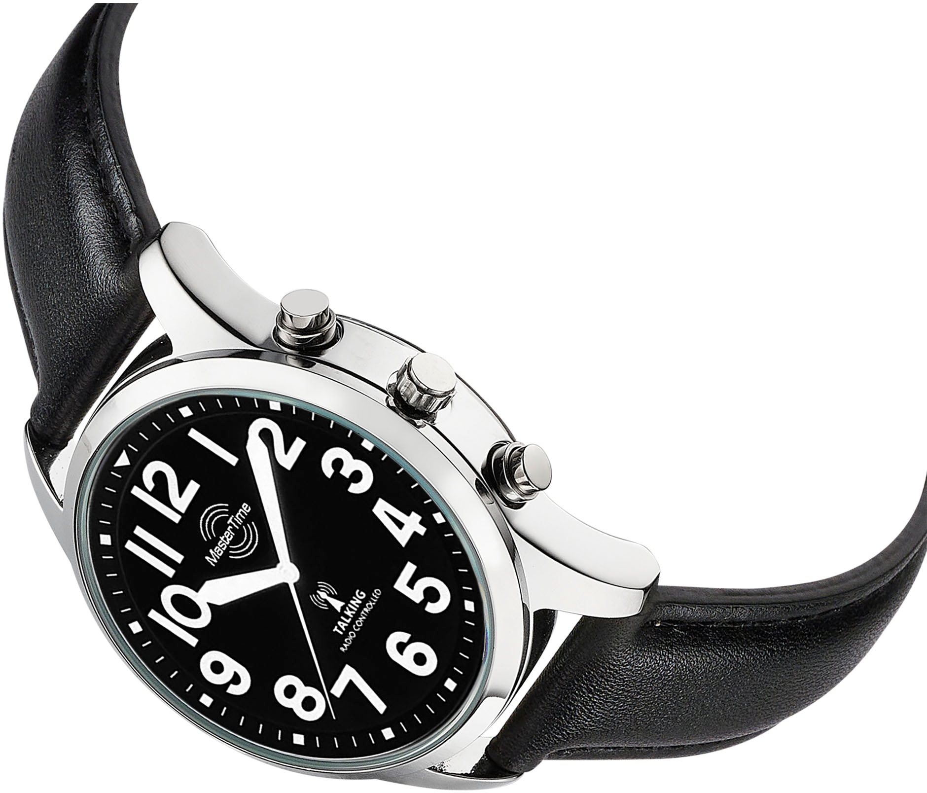 MASTER TIME Funkuhr »Sprechende Funkuhr«, Armbanduhr, Quarzuhr, Herrenuhr, Datum, Lederarmband