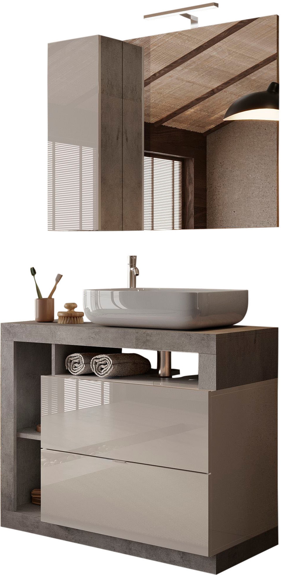 welltime Badmöbel-Set »Hamburg, Badezimmerset 2tlg. Breite 92 cm, Badmöbel, günstig online kaufen