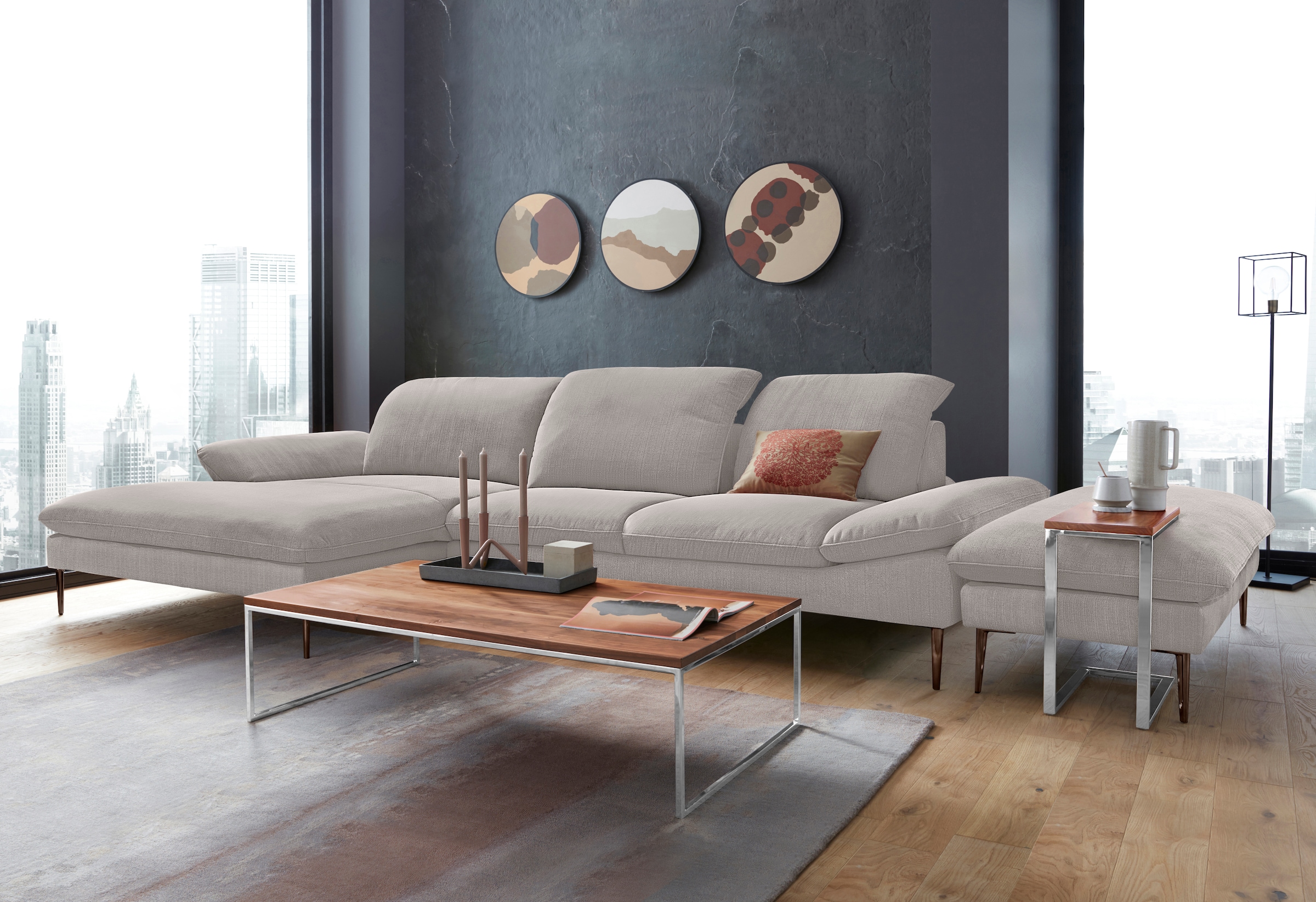 W.SCHILLIG Ecksofa »enjoy&MORE, Designsofa, bequem, elegant und zeitlos, L-Form«, Sitztiefenverstellung, Füße bronze pulverbeschichtet, Breite 340 cm
