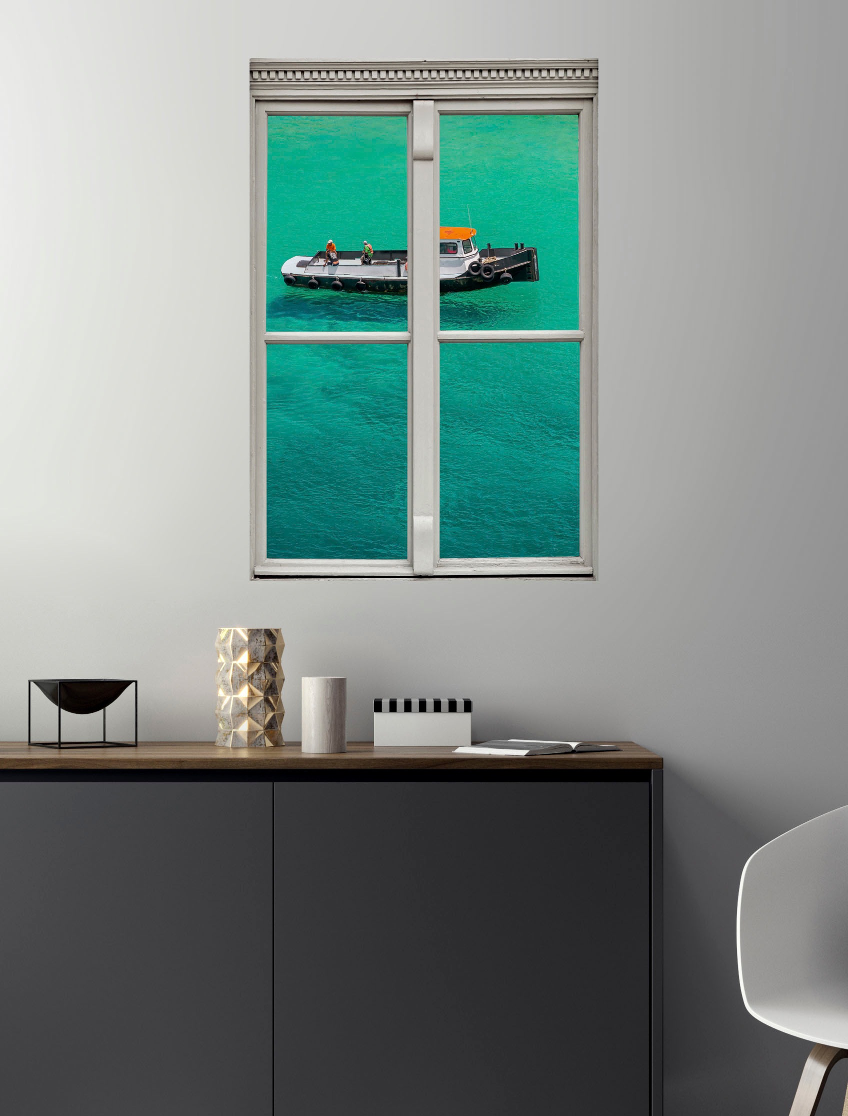 queence Wandsticker »Boot im Meer«, Wandsticker, Wandbild, selbstklebend, 3D, Fenster