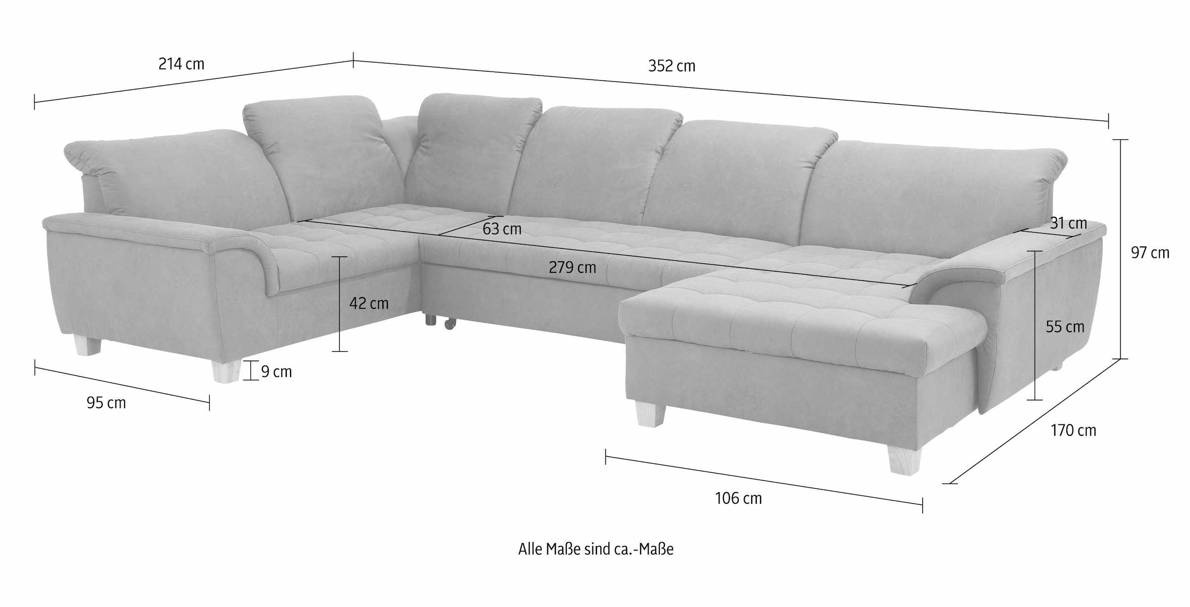 Home affaire Wohnlandschaft »Lyla U-Form«, wahlweise mit Rückenfunktion und zusätzlich mit Bett + Bettkasten