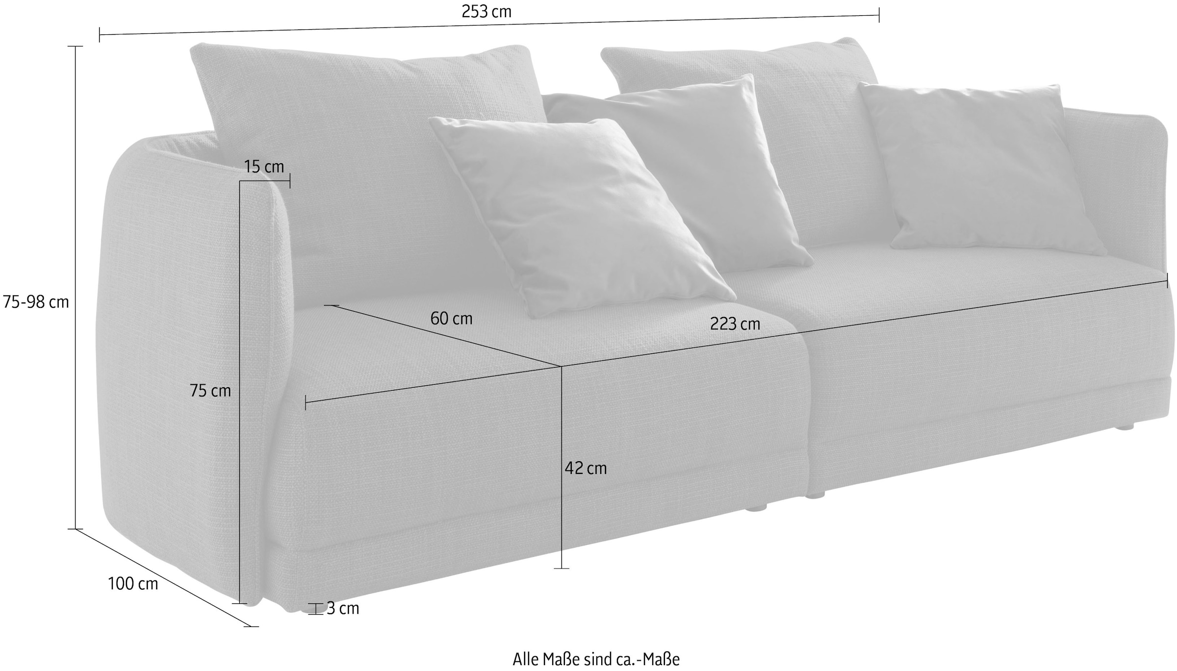 designwerk Big-Sofa »New York, Design trifft hohen Sitzkomfort,«, Breite 253 cm, mit schmaler Arm- und Rückenlehne