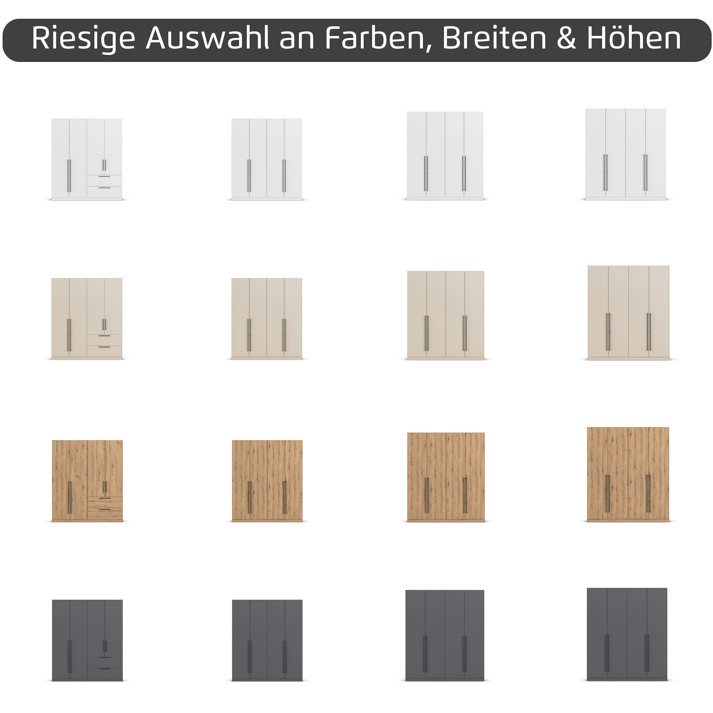 rauch Kleiderschrank »Drehtürenschrank Schrank Garderobe Wäscheschrank Schlafzimmer AVOLA«, (in 3 verschiedenen Ausstattungen BASIC/CLASSIC/PREMIUM), mit hochwertigen Stangengriffen in Schwarz aus Metall MADE IN GERMANY
