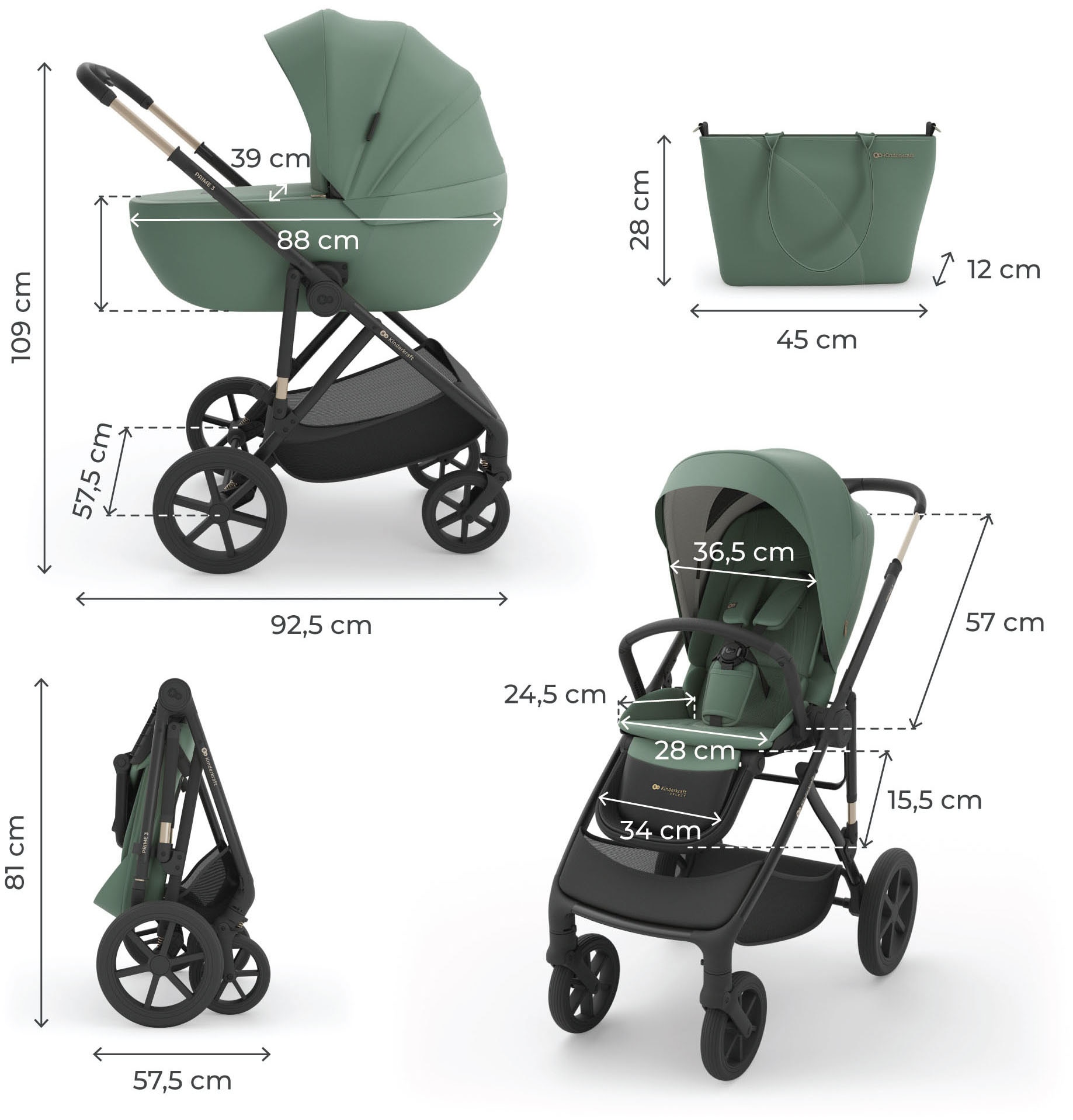 Kinderkraft Kombi-Kinderwagen »PRIME 3 3in1« 22 kg inkl. Babyschale MINK