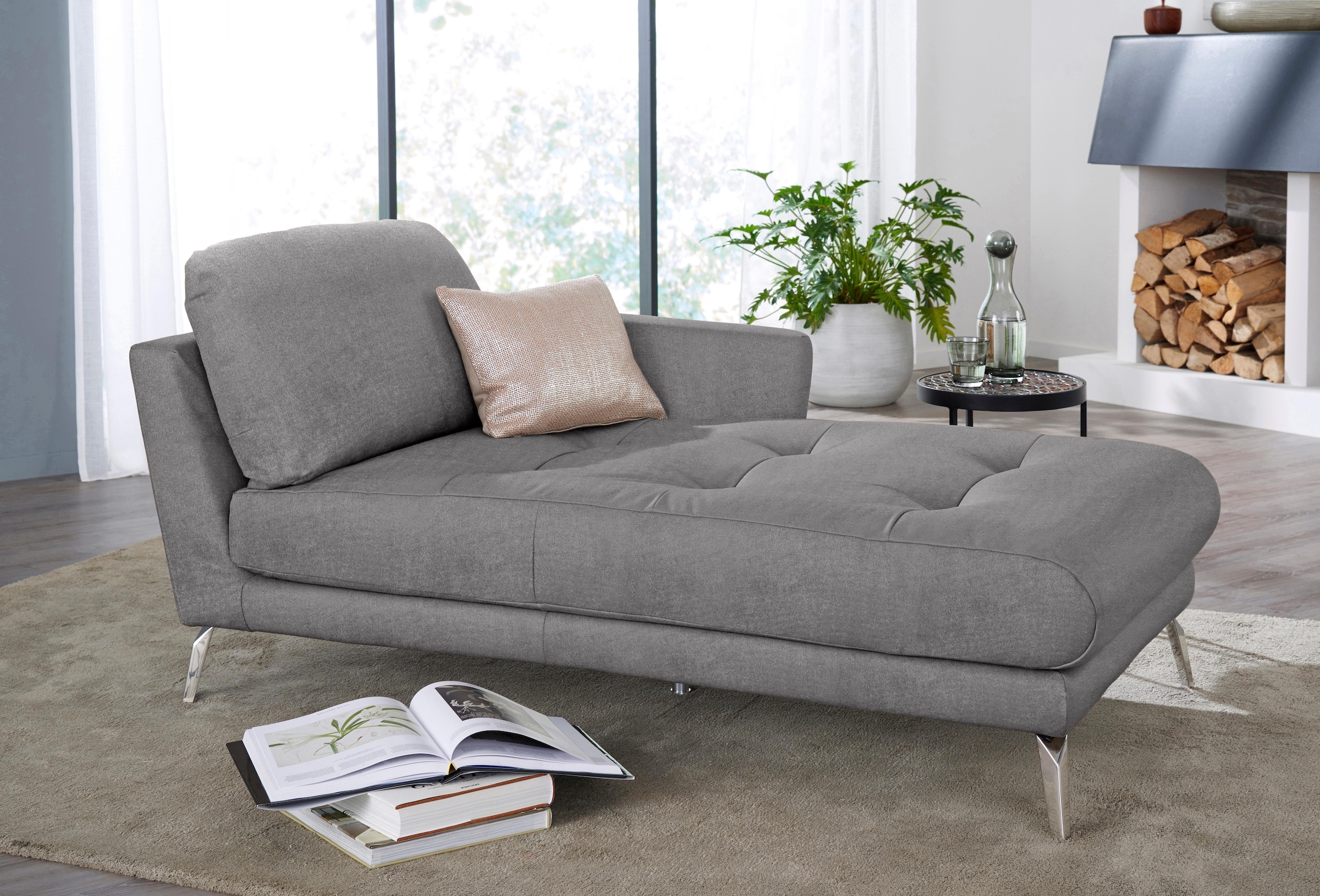 W.SCHILLIG Chaiselongue »softy«, mit dekorativer Heftung im Sitz, Füße Chrom glänzend