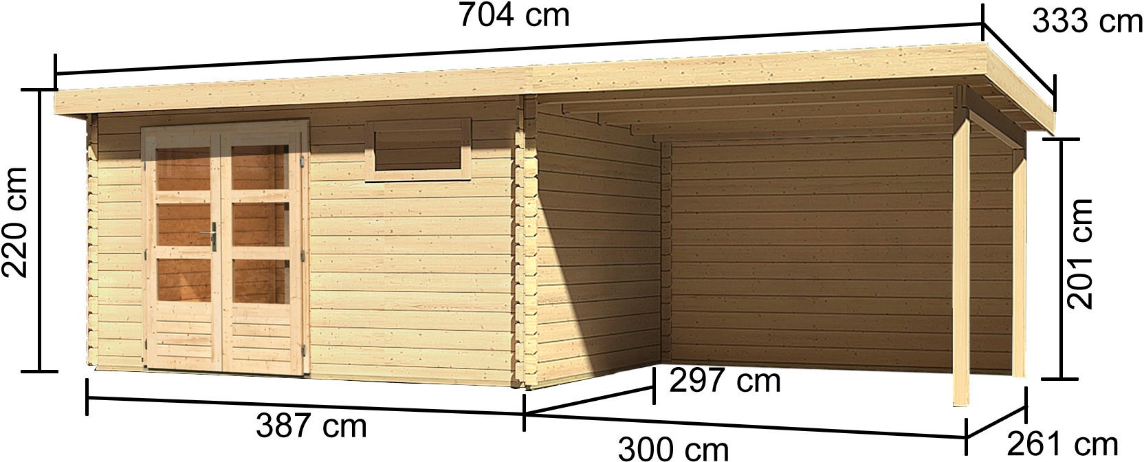 Karibu Gartenhaus »Schloßsee 8«, mit Boden, Anbaudach und Rückwand