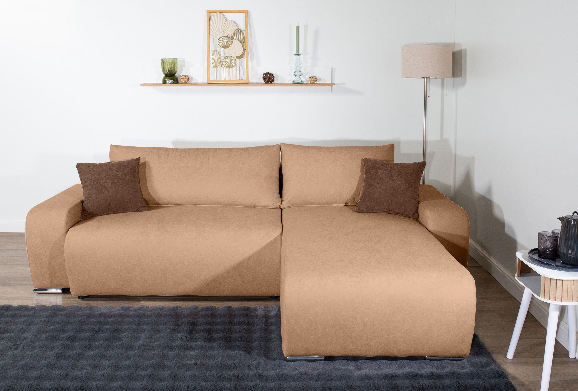 COLLECTION AB Ecksofa »Pia L-Form, B: 237 cm« Bettfunktion, Bettkasten & 2 Zierkissen, Federkern