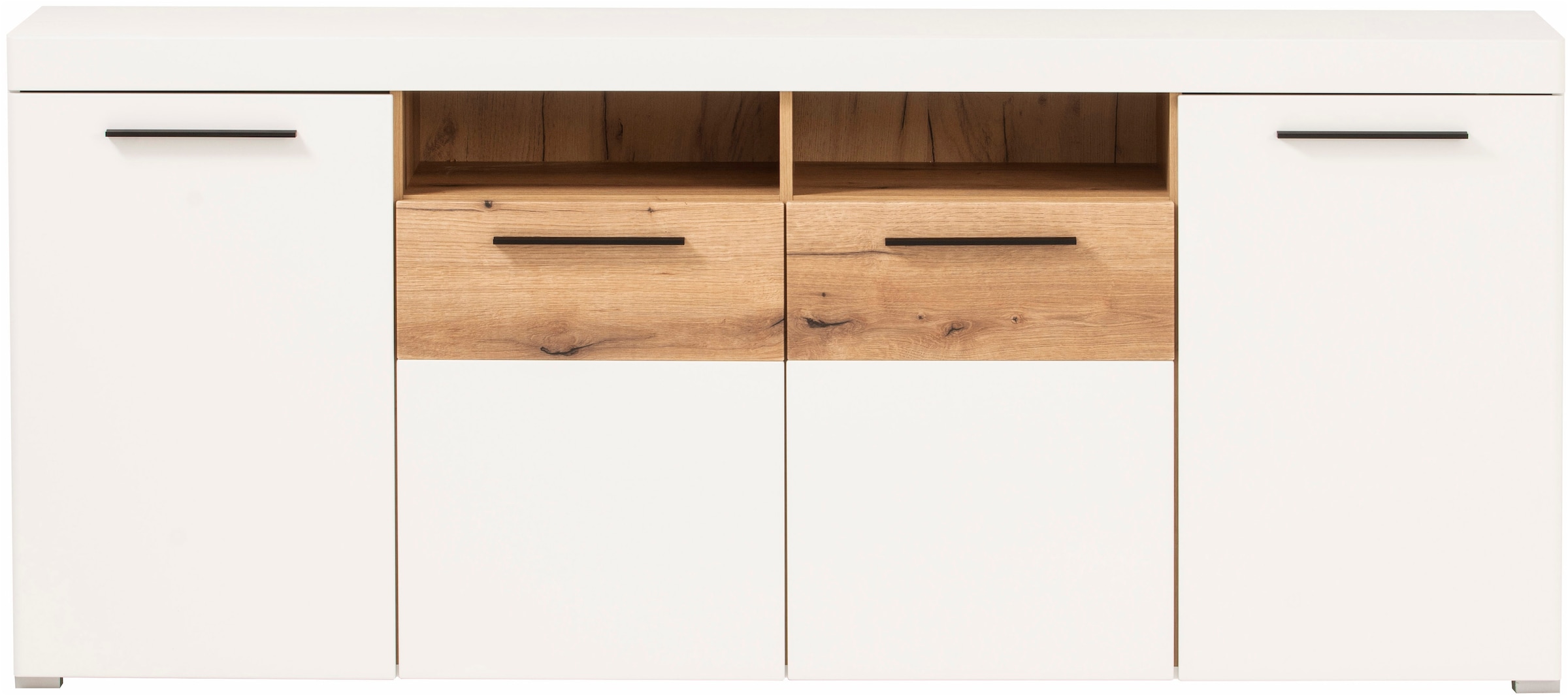INOSIGN Sideboard »Salerno, moderner Schrank, Highboard in Weiß mit Eiche Evoke Dekor«, Metallgriffe, ausreichend Stauraum, vielseitig einsetzbar, 205cm breit