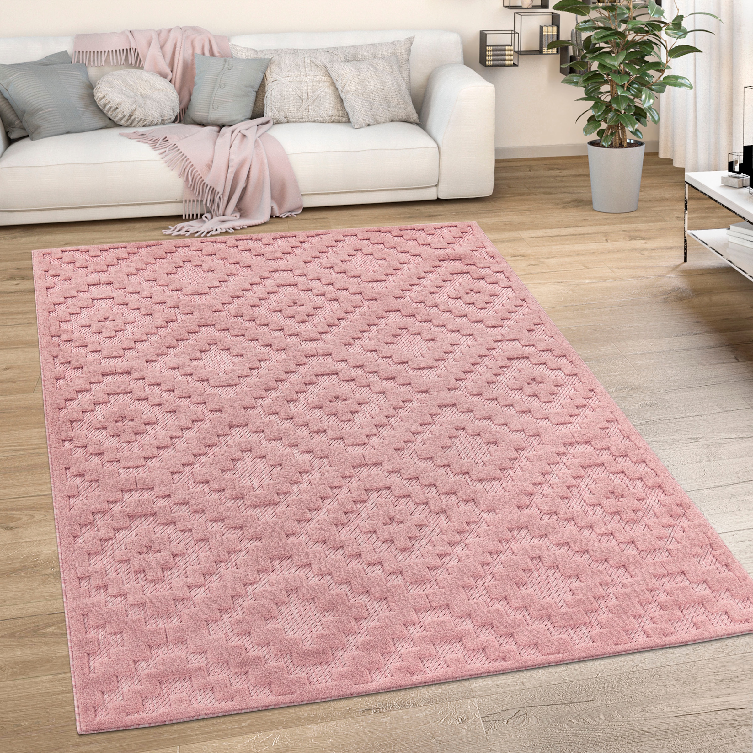 Paco Home Teppich »Livorno Outdoor rechteckig, Rauten geeignet Hoch-Tief kaufen 672«, Scandi, Muster, Effekt, Uni-Farben, online