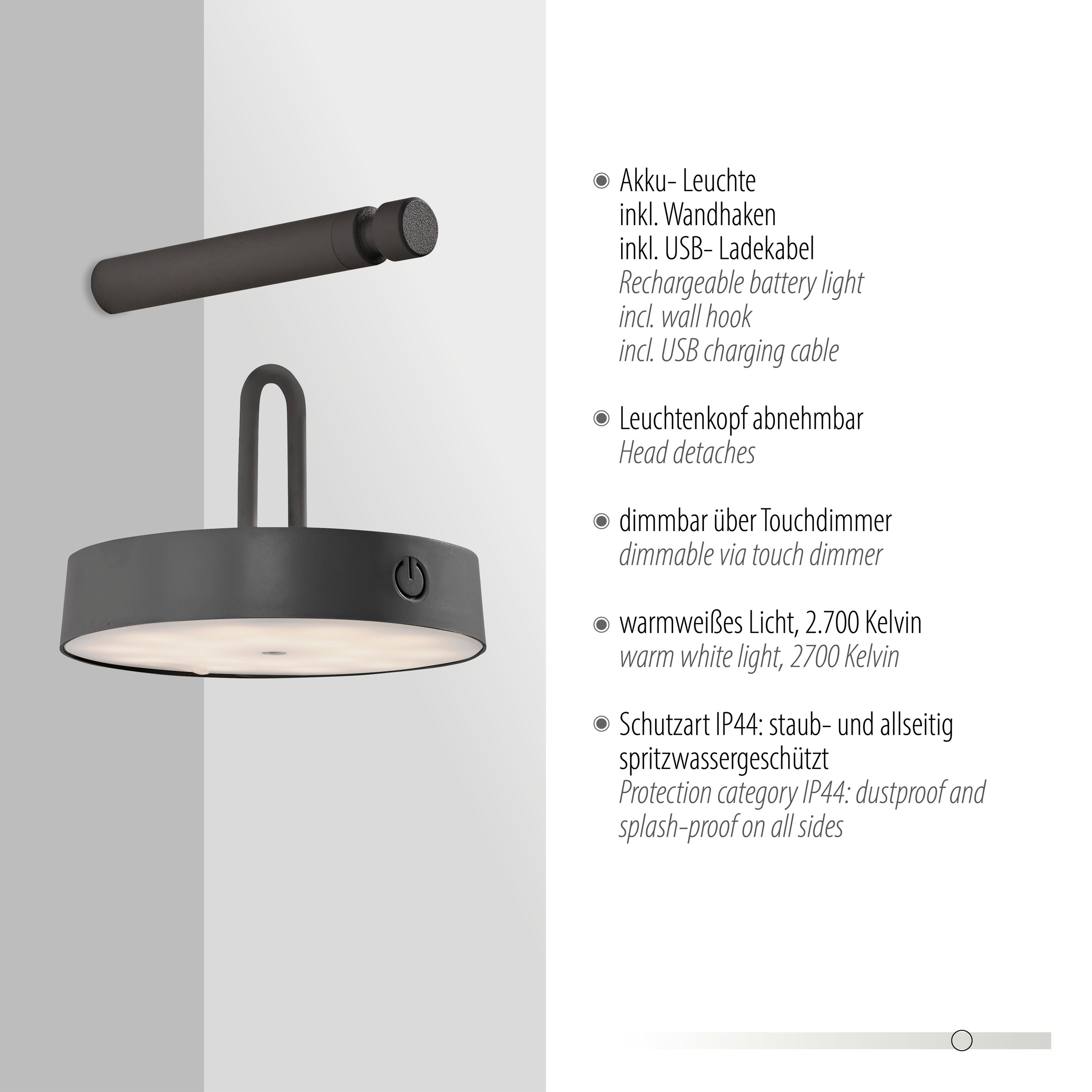 JUST LIGHT Wandleuchte »ARMA«, 1 flammig, Leuchtmittel LED-Modul | LED fest integriert, Akkuleuchte
