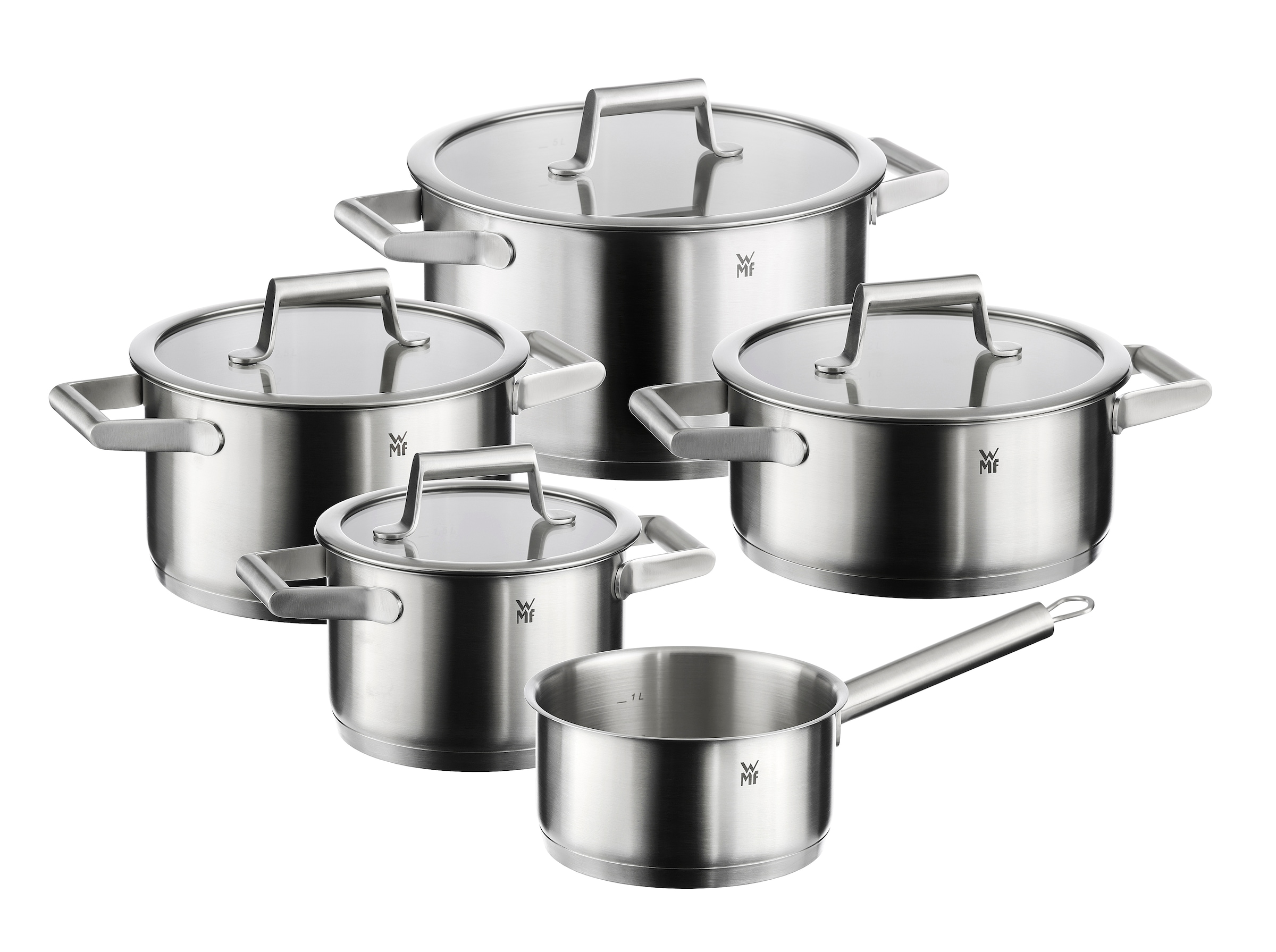 WMF Topf-Set »Comfort Line«, 5-teiliges Kochtopf Set mit Glasdeckel, mattiert, Cromargan® Edelstahl Rostfrei 18/10, für alle Herdarten geeignet