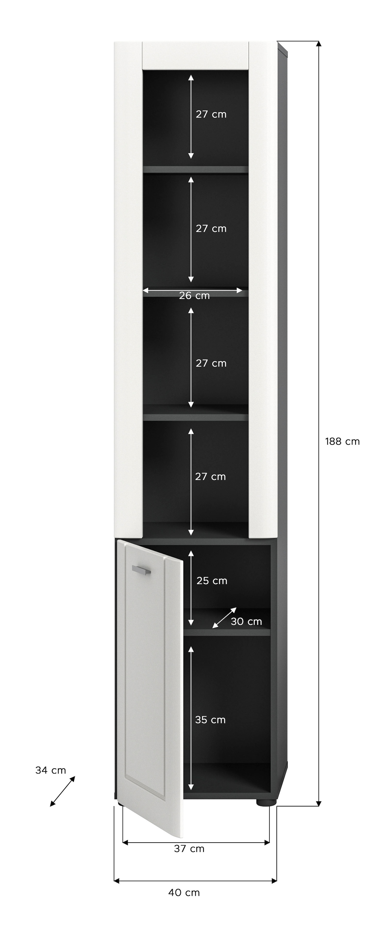 INOSIGN Hochschrank »Jarvi, Breite 40 cm, 1 Tür (Türanschlag wechselbar), 4 Einlegeboden«, (1 St.), Standschrank, Badmöbel, Badschrank, Schrank, Bad, Badezimmer