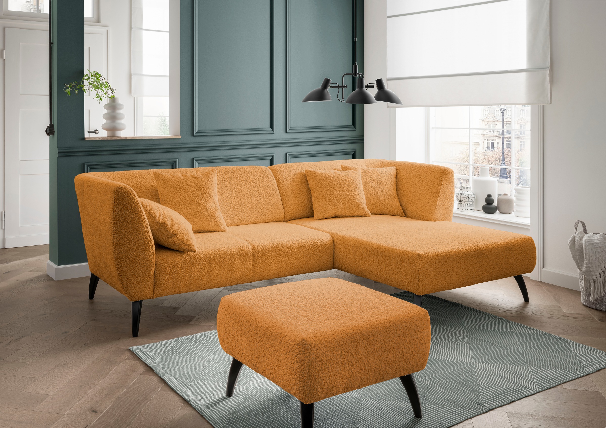 INOSIGN Polsterhocker »Colori«, Holzfußfarbe wählbar, verschiedene Stoffe, hochwertige Stoffqualität