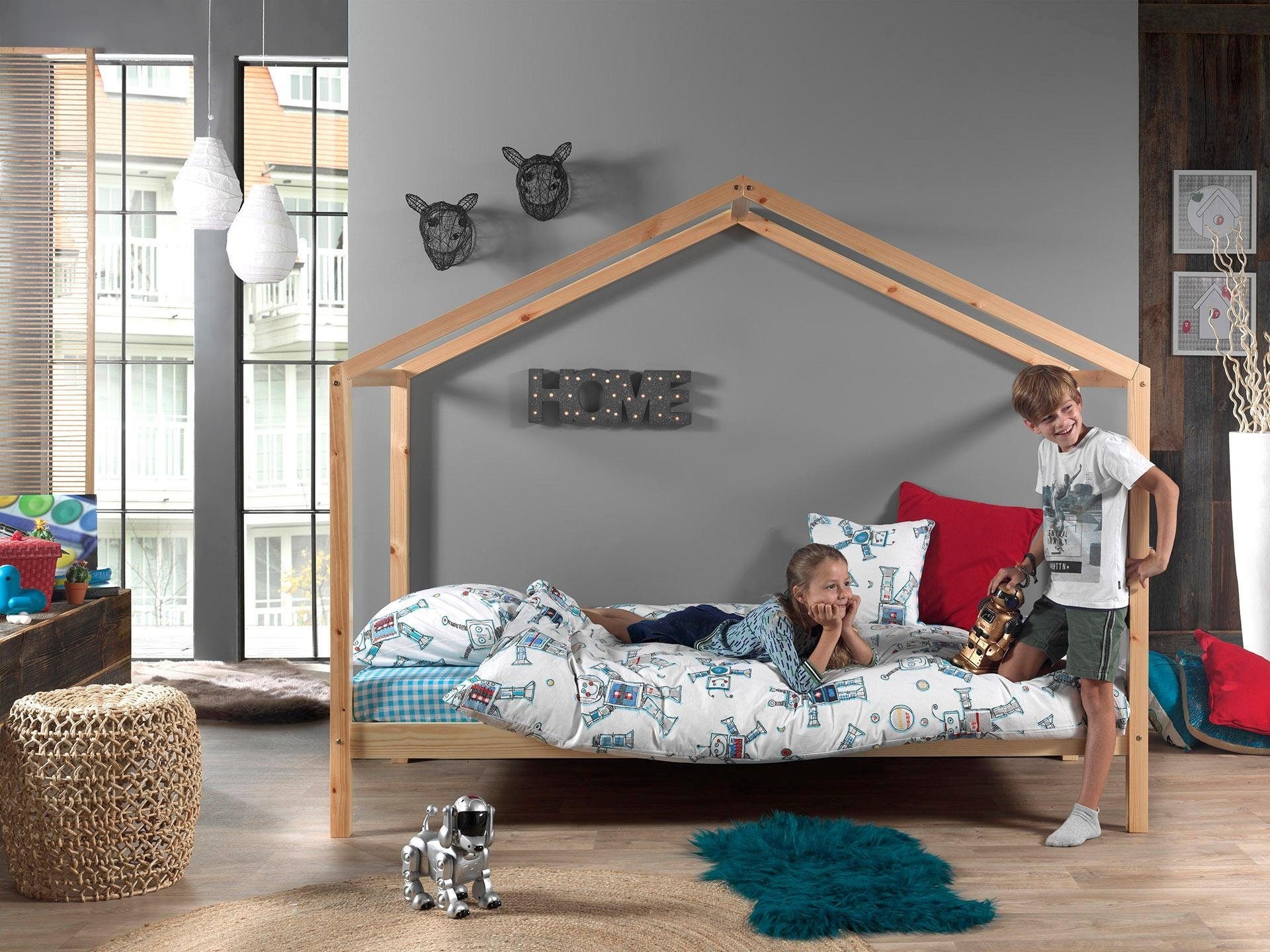 Vipack Hausbett »Dallas«, (Made in Europe), wahlweise mit Bettschublade oder Textilhimmel, Ausf. natur oder weiß
