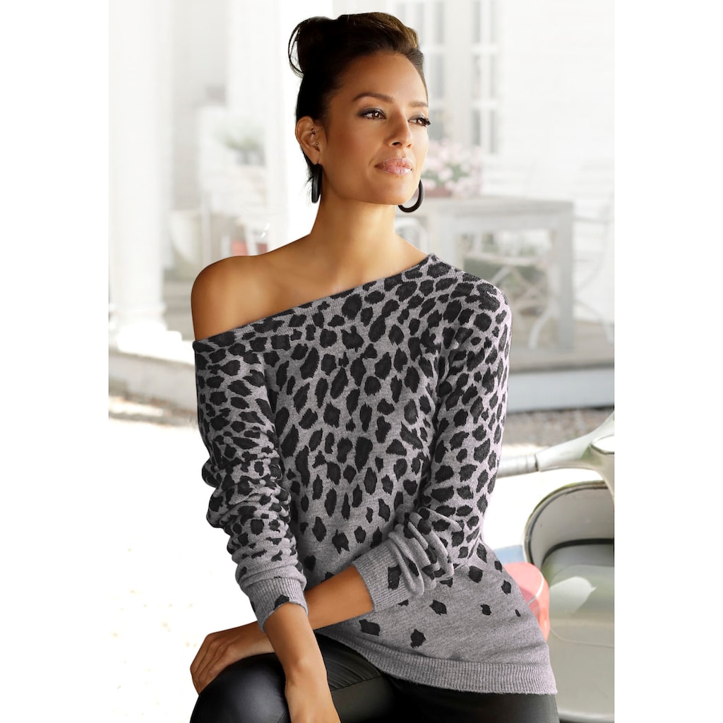 LASCANA Strickpullover, mit Leomuster, weicher Damenpullover mit Alloverprint