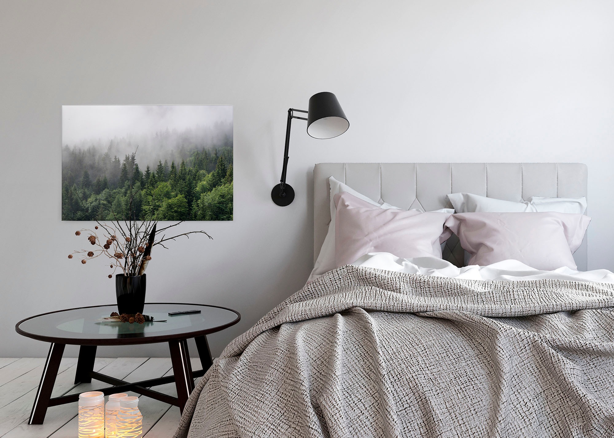 A.S. Création Leinwandbild »Foggy Fir Trees«, Kunst-Wald-Kinder, (1 St.), Wald Keilrahmen Nebel Bäume Leinwand-Bild Wohnzimmer modern Wandbild