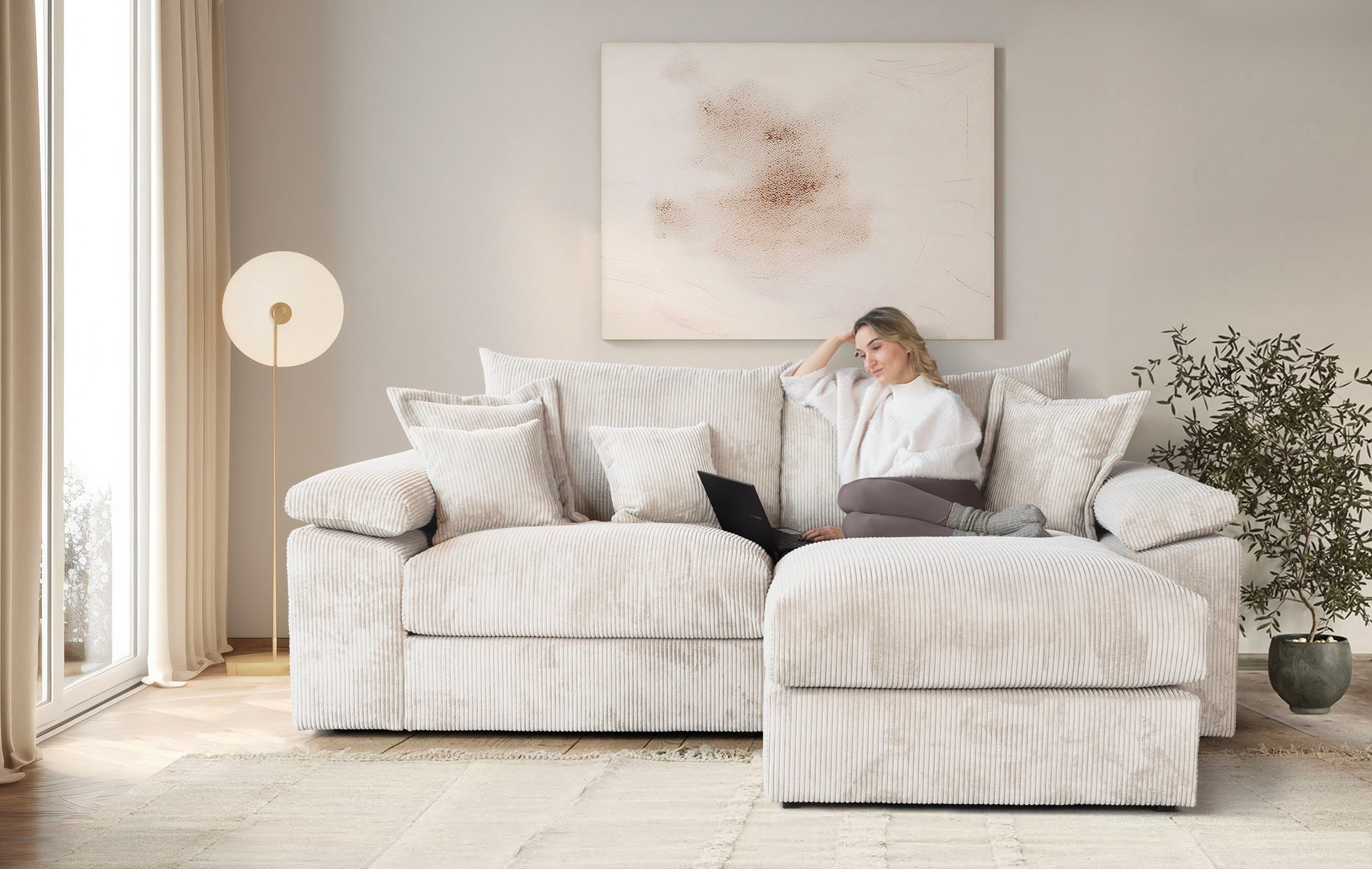 Home affaire Ecksofa »Soft&Cosy XL L-Form - Breite 246 cm«, Mega-Sofa, in Cord, Federkern-Polsterung