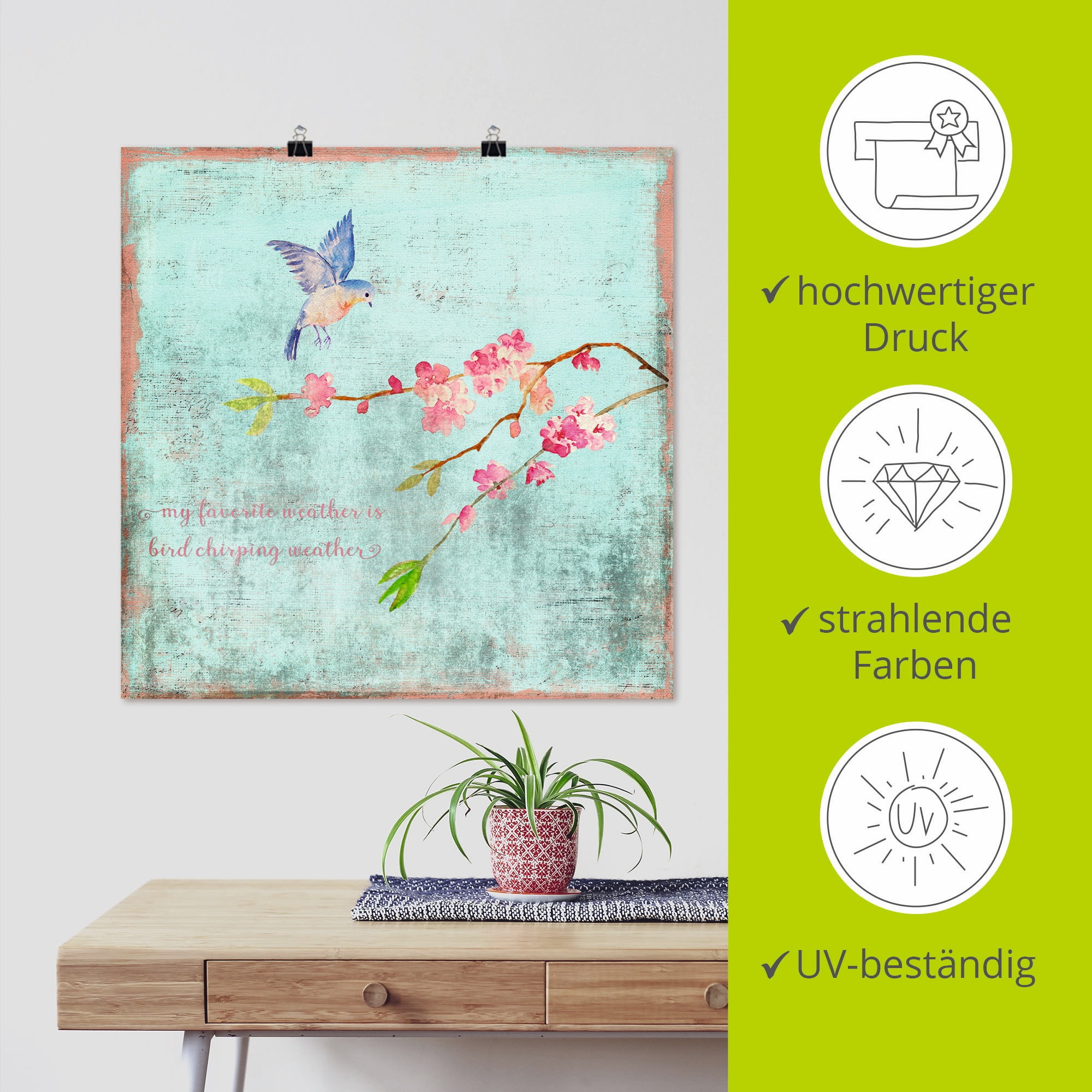 Artland Wandbild »Vogelgezwitscherwetter«, Sprüche & Texte, (1 St.), als Alubild, Outdoorbild, Leinwandbild, Poster in verschied. Größen