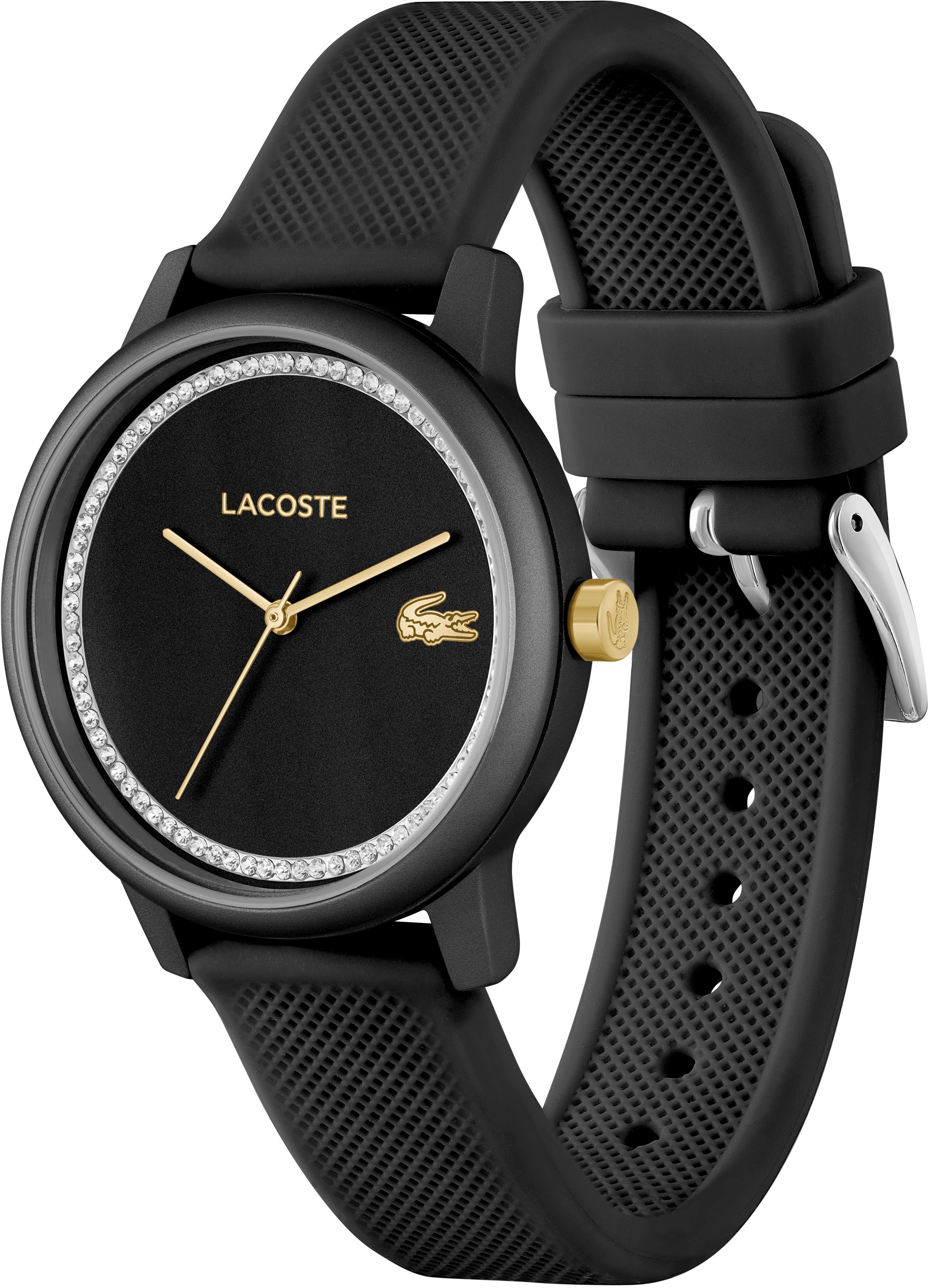 Lacoste Quarzuhr »LACOSTE.12.12 GO«, Armbanduhr, Damenuhr, analog, Glaskristalle, Silikonarmband