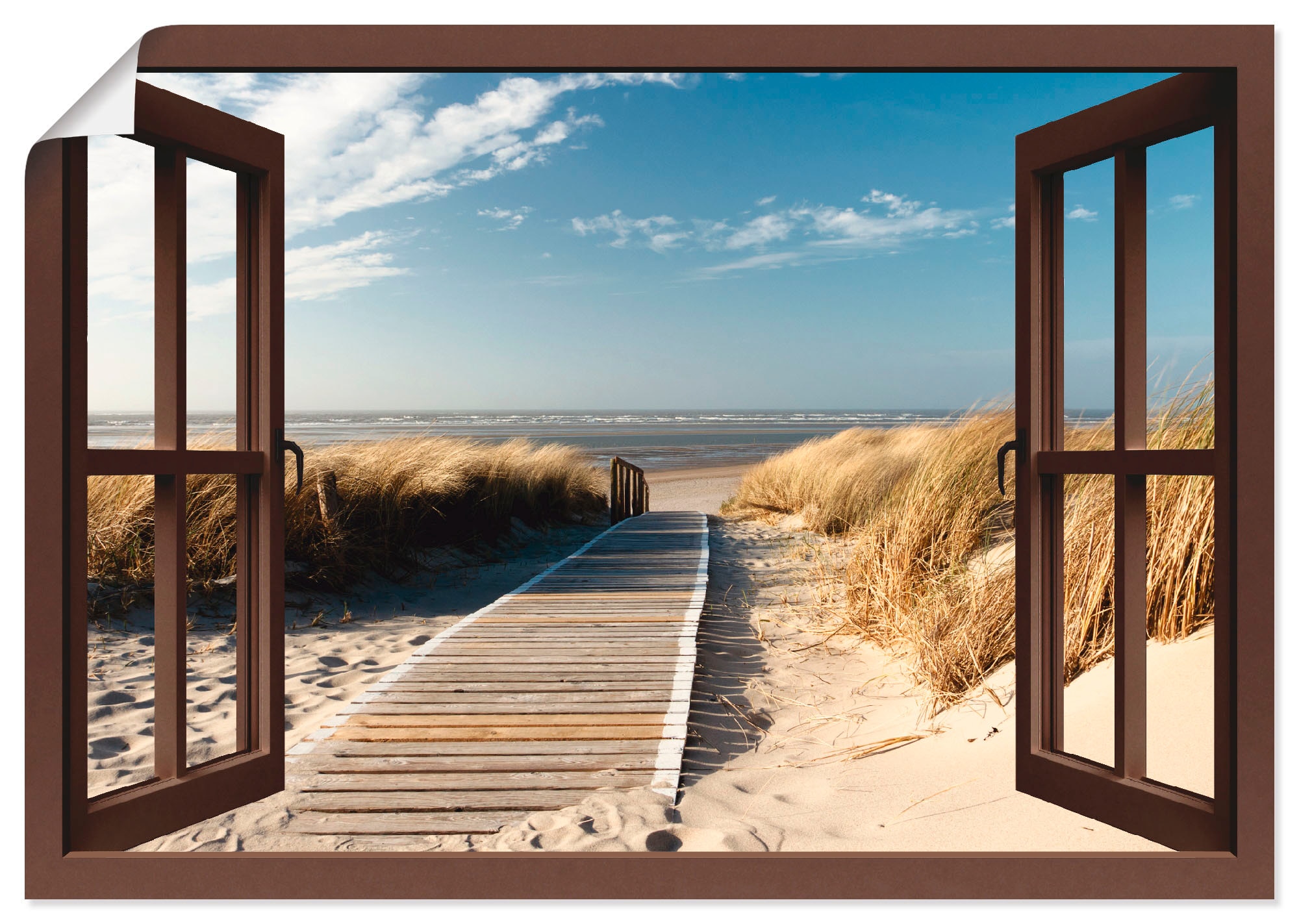 Nordseestrand auf Rechnung auf Leinwandbild, oder Poster »Fensterblick Fensterblick, Wandaufkleber Größen als Wandbild in Langeoog«, Artland (1 St.), bestellen versch.