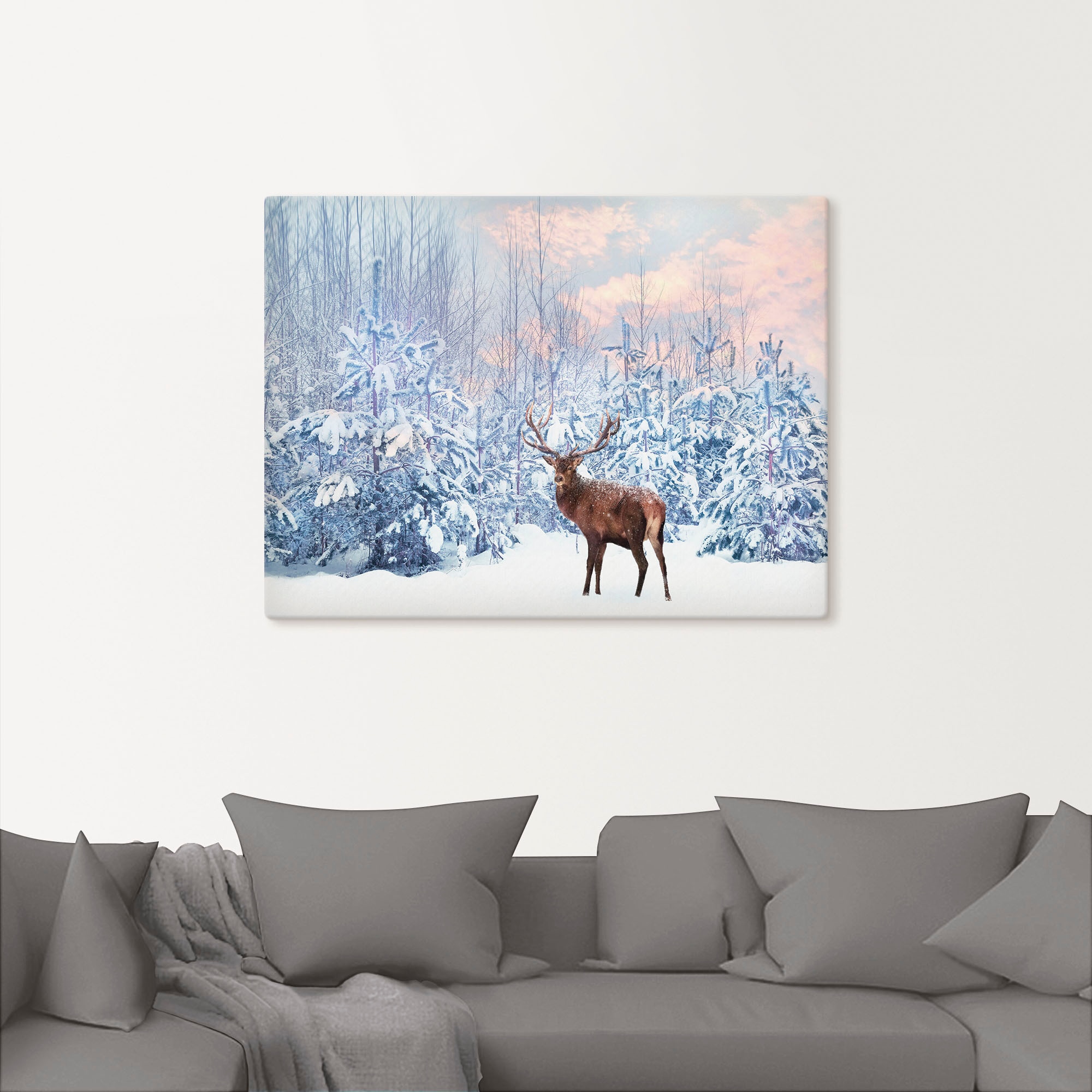Artland Wandbild »Hirsch im Winterwald«, Hirschbilder, (1 St.), als Leinwandbild, Poster in verschied. Größen
