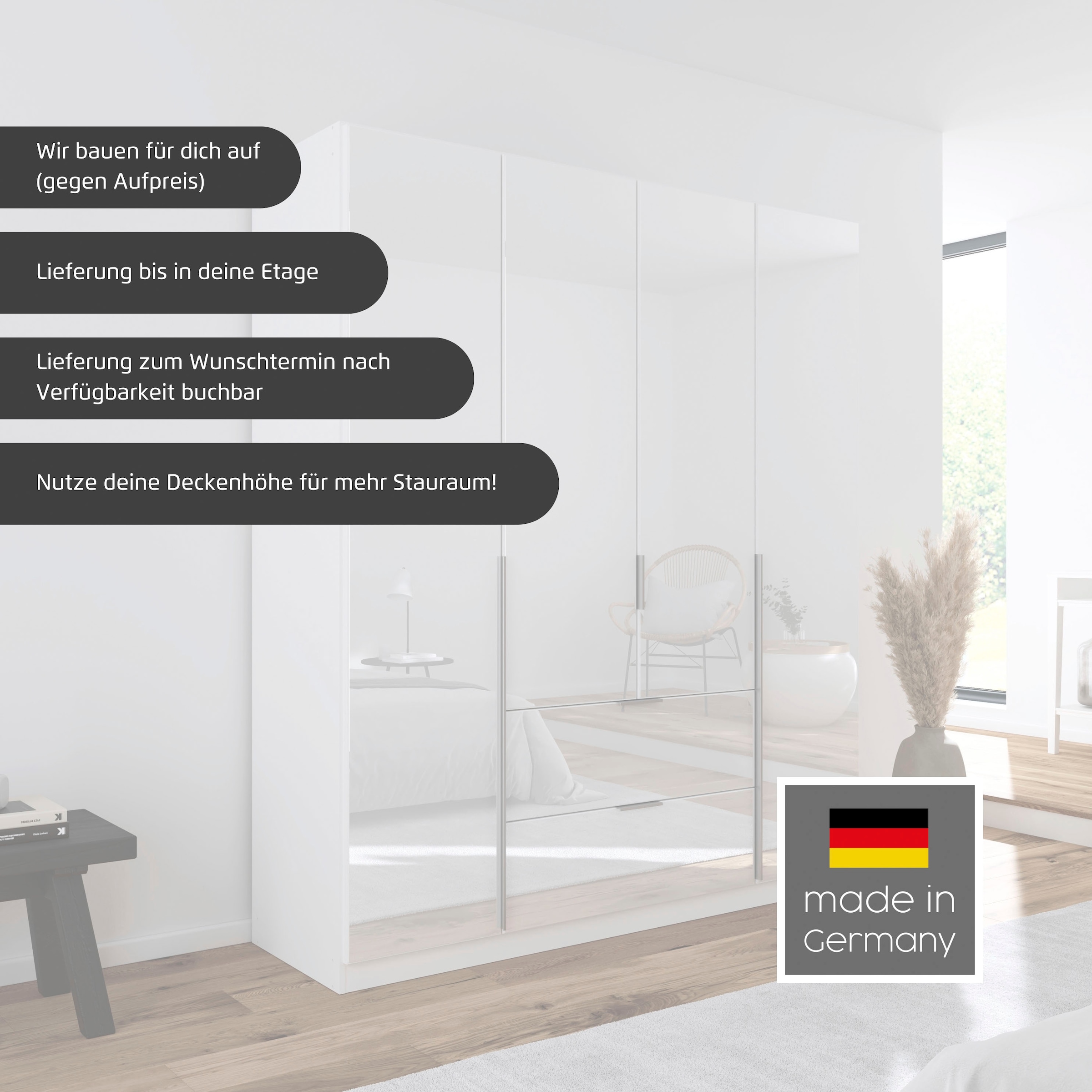 rauch Drehtürenschrank »Kleiderschrank Kleiderschränke Schrank Garderobe AGORDO mit Glasfront«, (in zwei Griff-Farben, Breiten 91-360 cm), mit Außenschubkästen, in 7 Breiten und 2 Höhen MADE IN GERMANY