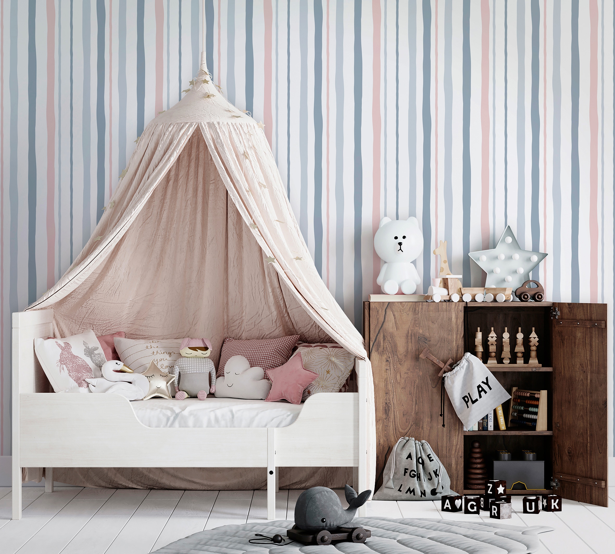 Marburg Kindertapete, Streifen-matt-längsgestreift, moderne Tapete für Wohnzimmer Schlafzimmer Küche