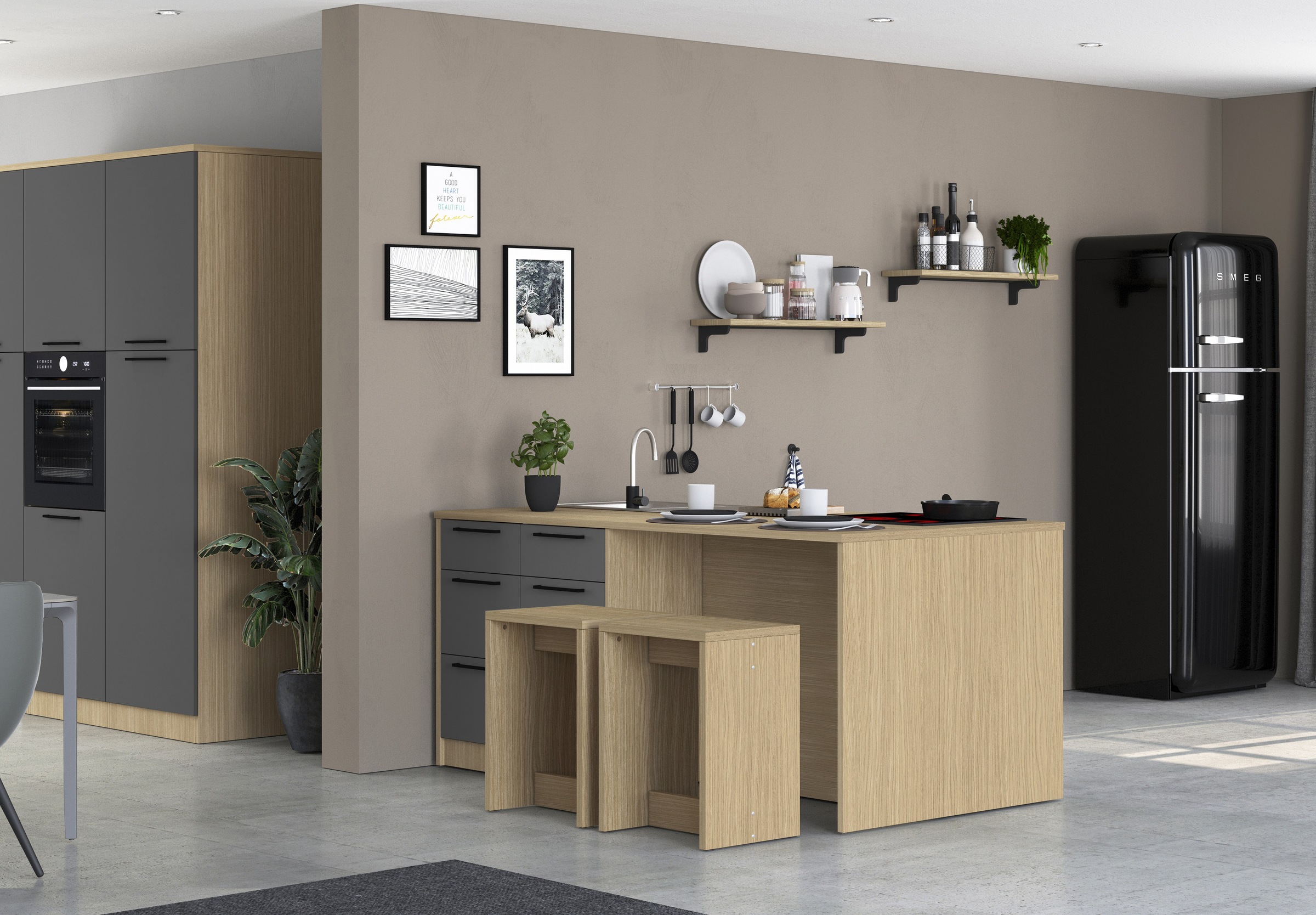 KOCHSTATION Kücheninsel »KS-Luna« Breite 200 cm, wahlweise mit Hanseatic-E-Geräten