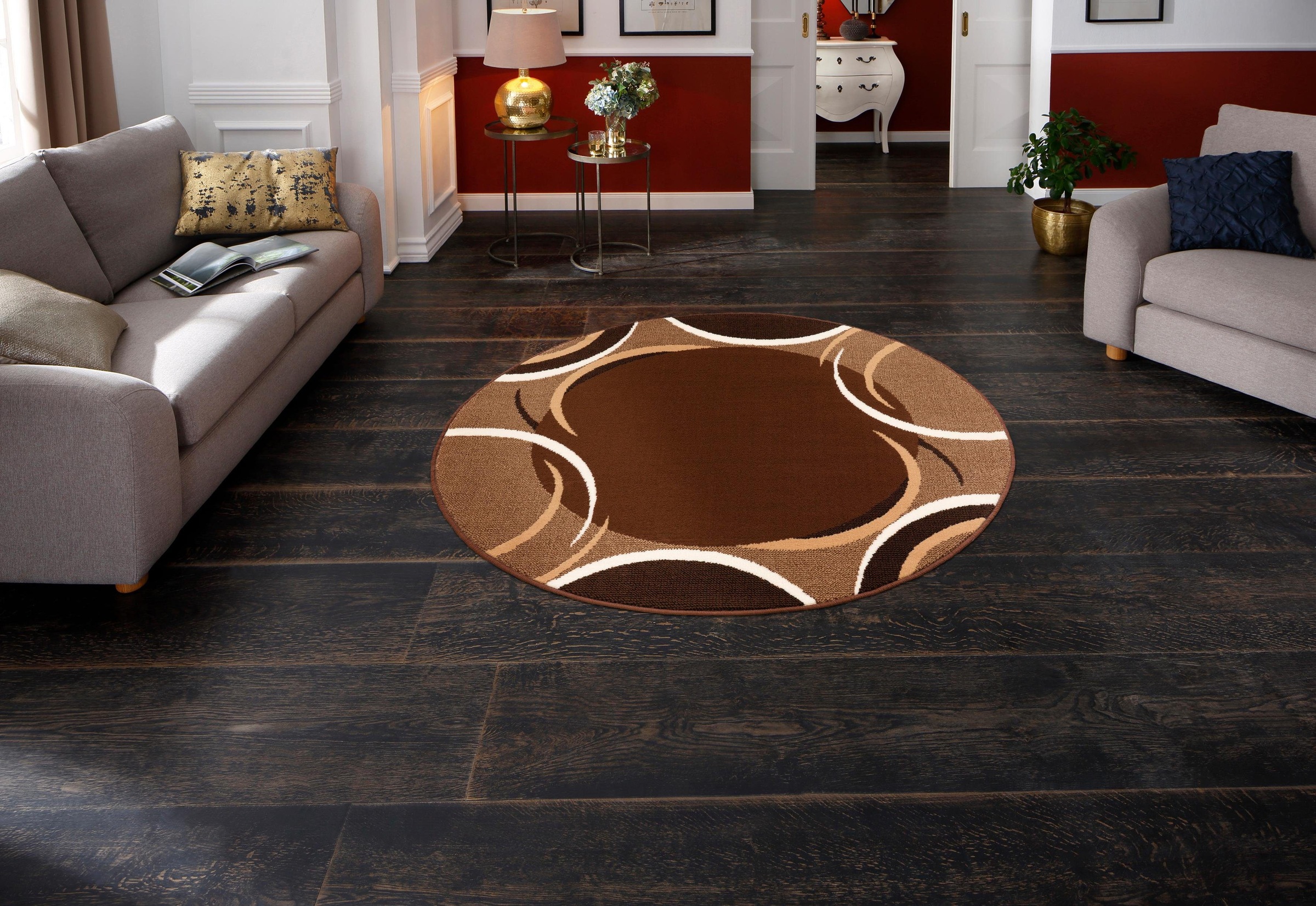 my home Teppich »Noah«, rund, 7 mm Höhe, mit Bordüre, Kurzflor, verspieltes Design, pflegeleicht, elegant