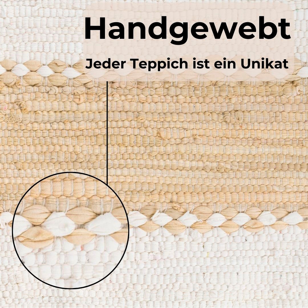 my home Teppich »Benja«, rechteckig, 10 mm Höhe, Handweb Teppich, gestreift, 90% Baumwolle, handgewebt, mit Fransen