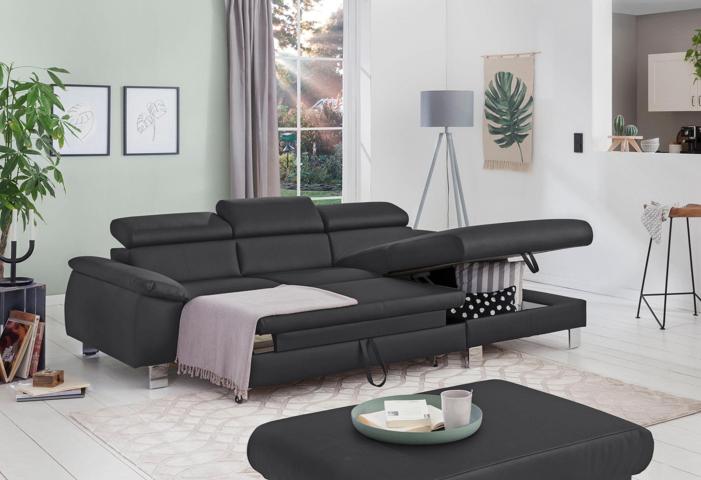 COTTA Polstergarnitur »Komaris L-Form«, (Set), Set bestehend aus: Ecksofa mit Kopfteilverstellung & Hocker