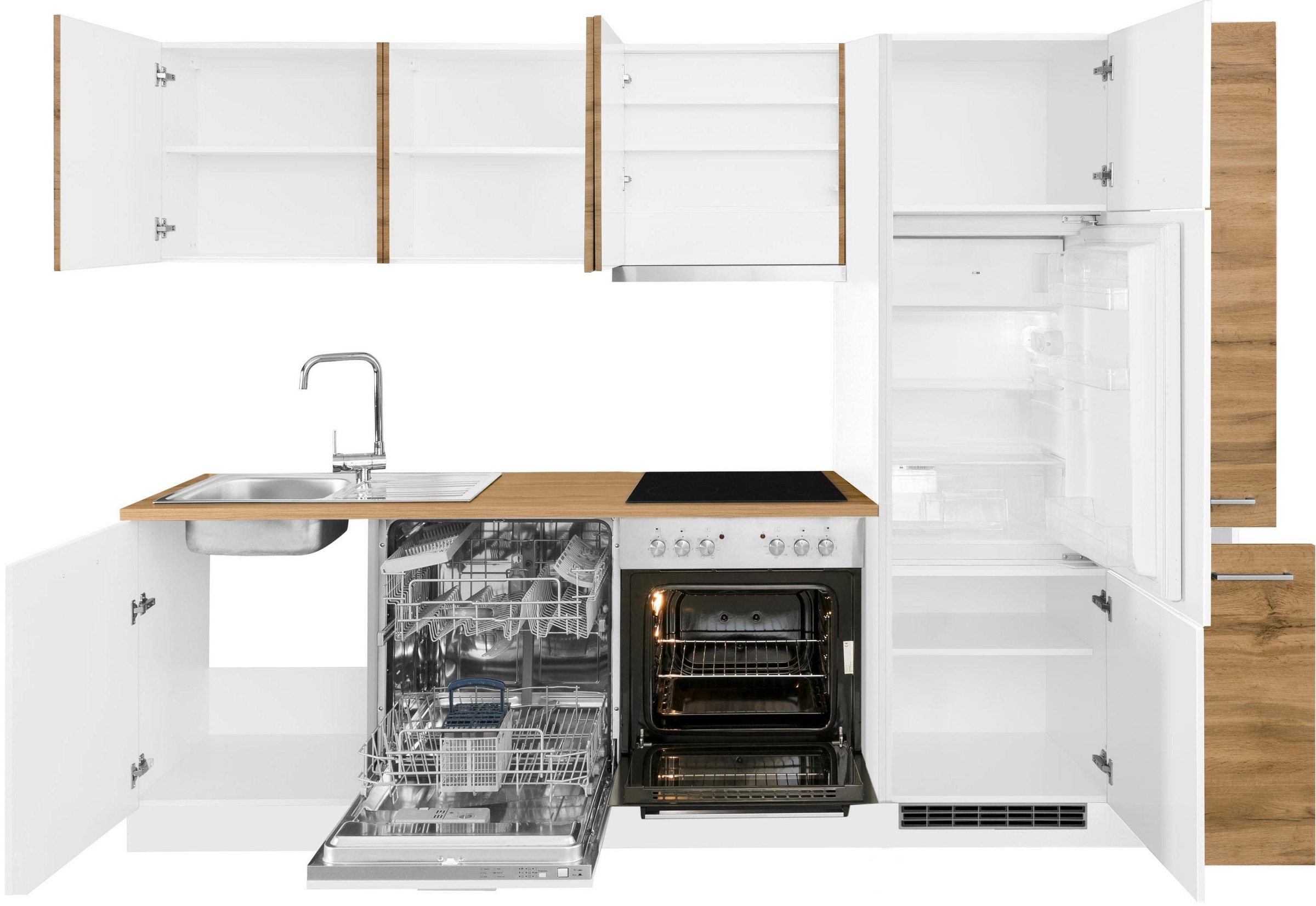 KOCHSTATION Küchenzeile »KS-Kehl«, mit E-Geräten, Breite 270 cm, inkl. Kühlschrank und Geschirrspüler