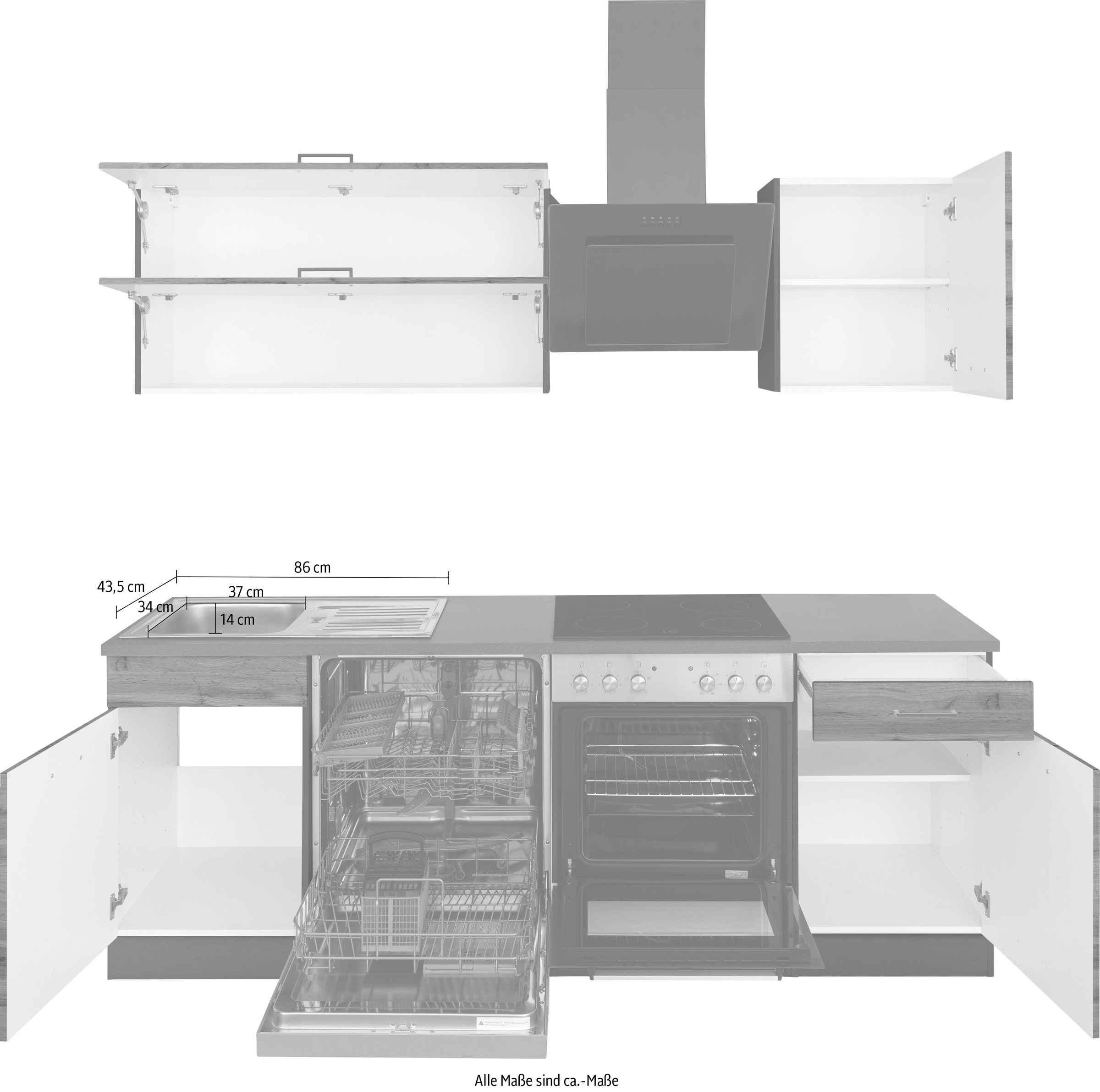 KOCHSTATION Küchenzeile »KS-Trier«, mit E-Geräten, Breite 220 cm