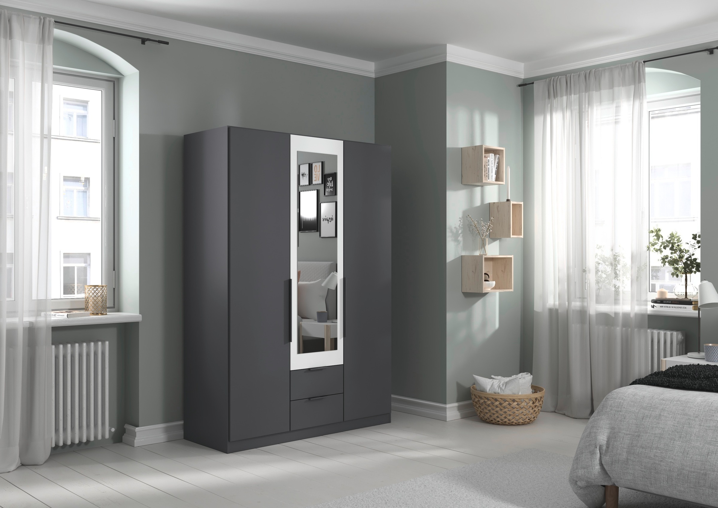 rauch Drehtürenschrank »Kleiderschrank Schrank Garderobe KREFELD optional mit Spiegel«, mit 3 Griff-Varianten, inkl. praktischen Schubladen MADE IN GERMANY
