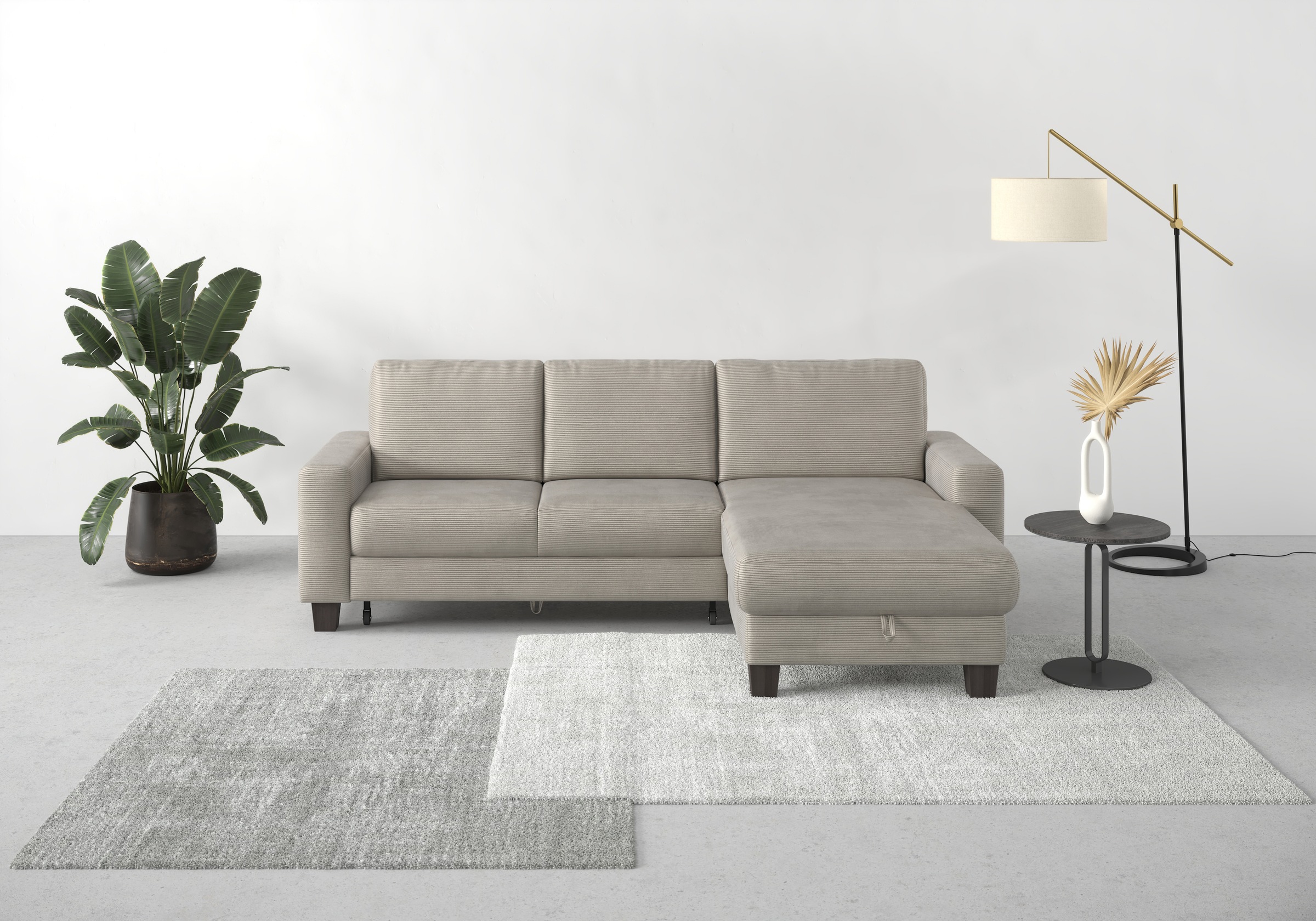 Home affaire Ecksofa »Summer L-Form«, mit Recamiere, mit oder ohne Bettfunktion und Bettkasten, Cord-Bezug