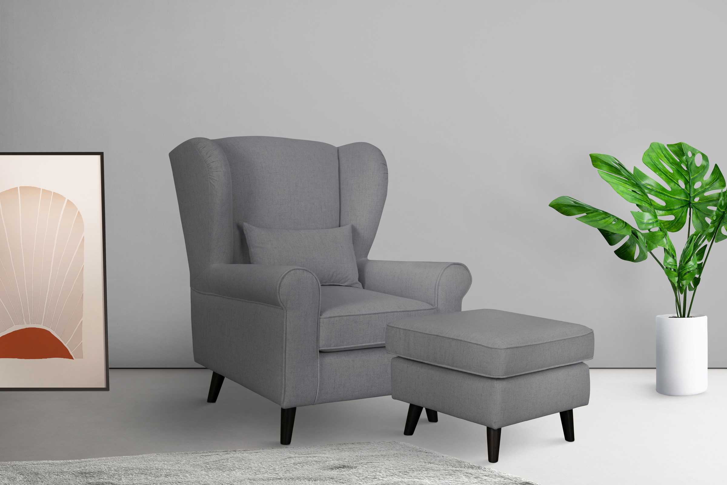 Home affaire Sessel »Ohrensessel CHISTELLE, wahlweise mit Polsterhocker«, mit Wellenunterfederung, Maße: B/T/H: 81/87/99 cm