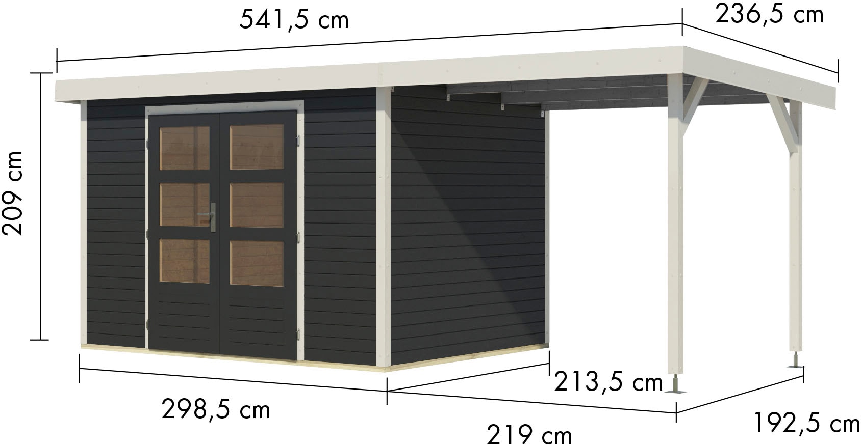 Karibu Gartenhaus »Jupiter 4«, in verschiedenen Farben, mit Anbaudach 2,35 m breit