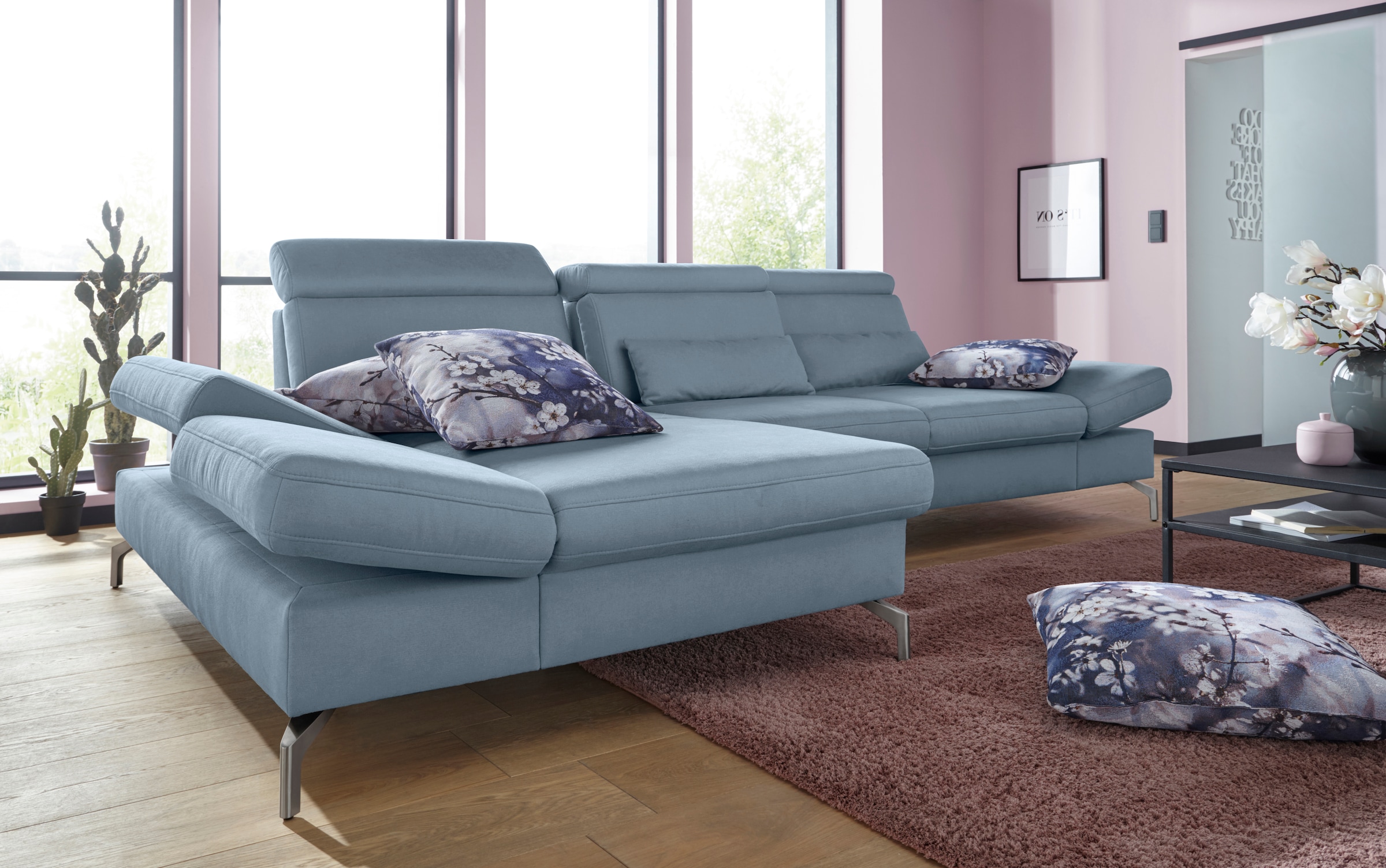 sit&more Ecksofa »Brisbane L-Form«, Fußhöhe 15 cm, inklusive Sitztiefen-, Armteil- und Kopfteilverstellung