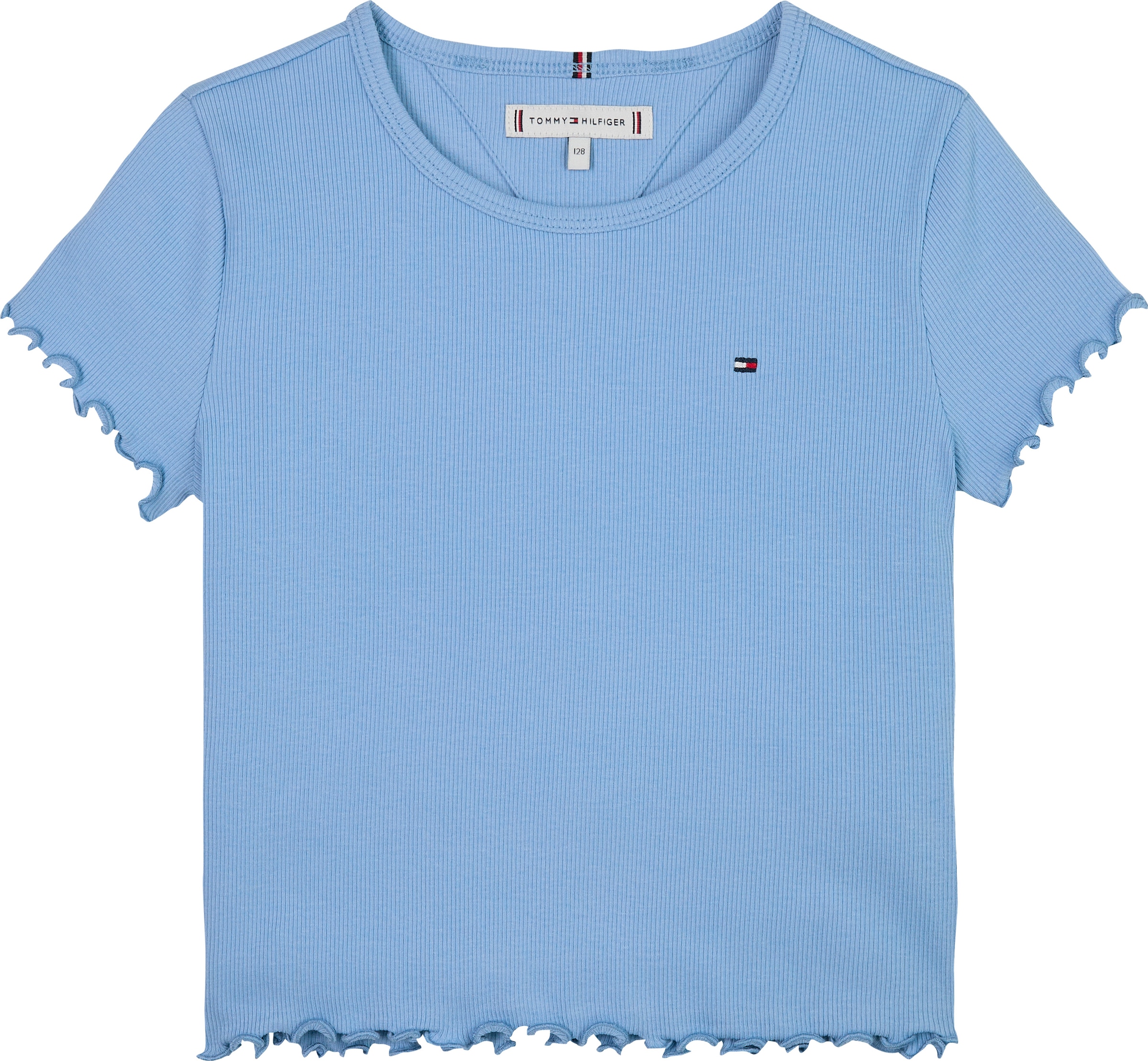 Tommy Hilfiger T-Shirt »ESSENTIAL RIB TOP SS«, mit Babylock-Kanten, mit Logostickerei