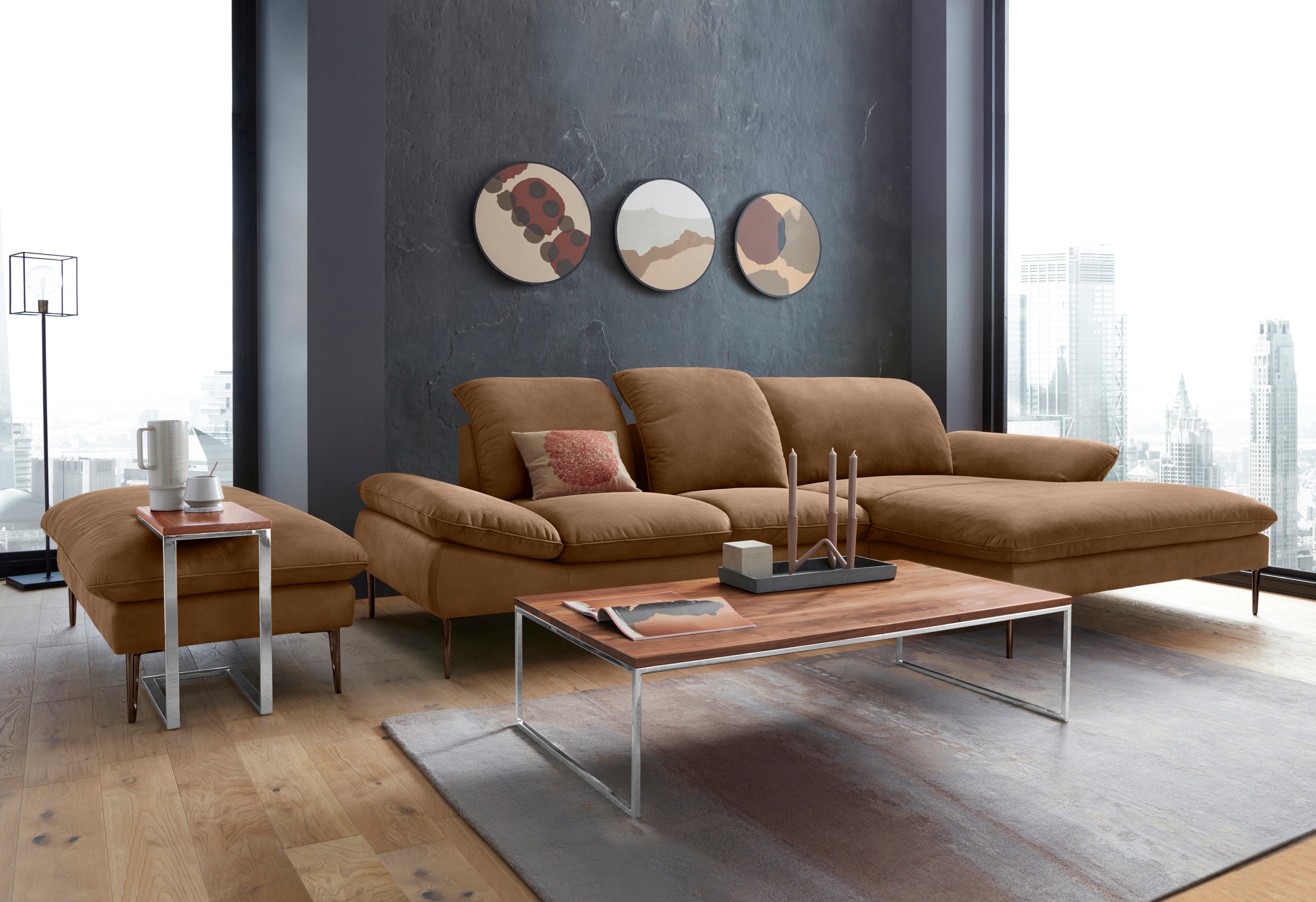 W.SCHILLIG Ecksofa »enjoy&MORE, Designsofa, bequem, zeitlos und elegant, L-Form«, Sitztiefenverstellung, Füße bronze pulverbeschichtet, Breite 310 cm