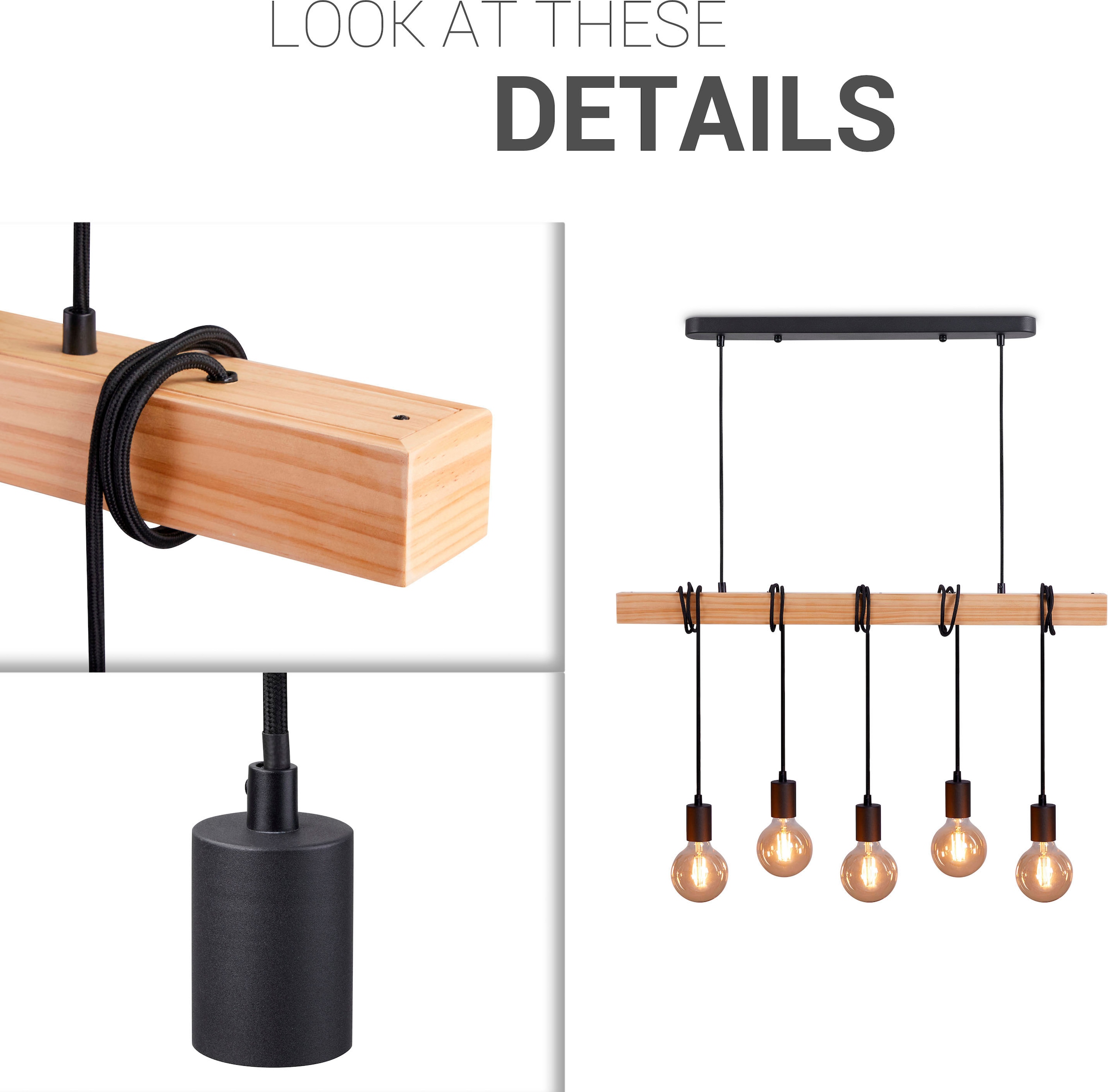 Paco Home Pendelleuchte »SINA« E27 LED Pendelleuchte Hängelleuchte  Wohnzimmer Esszimmer Vintage Holz E27