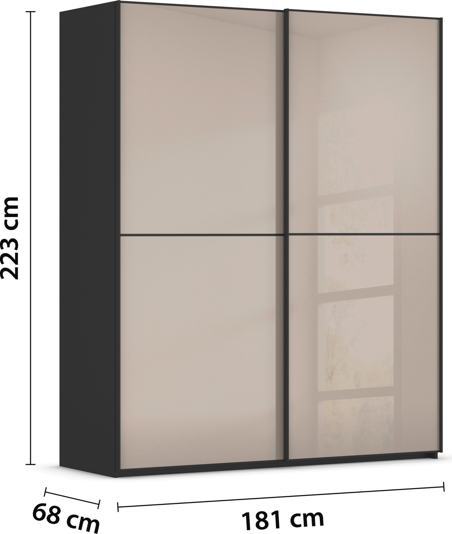 rauch Schwebetürenschrank »Kleiderschrank Schrank Garderobe Schlafzimmerschrank SCALE-DUO«, edle zweigeteilte Türen Glas-Front mit 3 Zierleisten MADE IN GERMANY