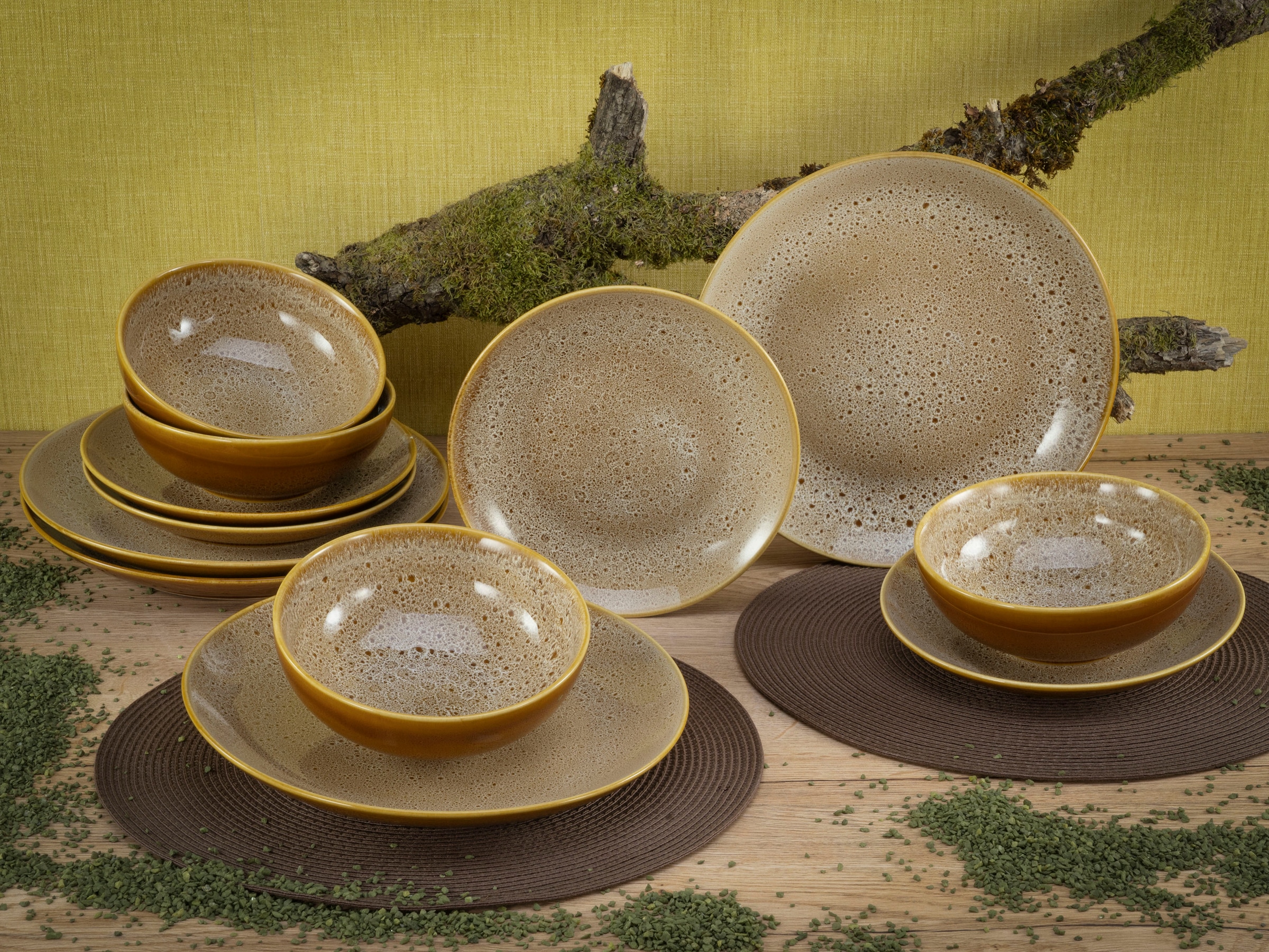 CreaTable Tafelservice »Geschirr-Set Reactive Nostalgic«, (Set, 12 tlg., Teller Set für 4 Personen), Service, jedes Stück ist ein Unikat, 12 Teile, für 4 Personen
