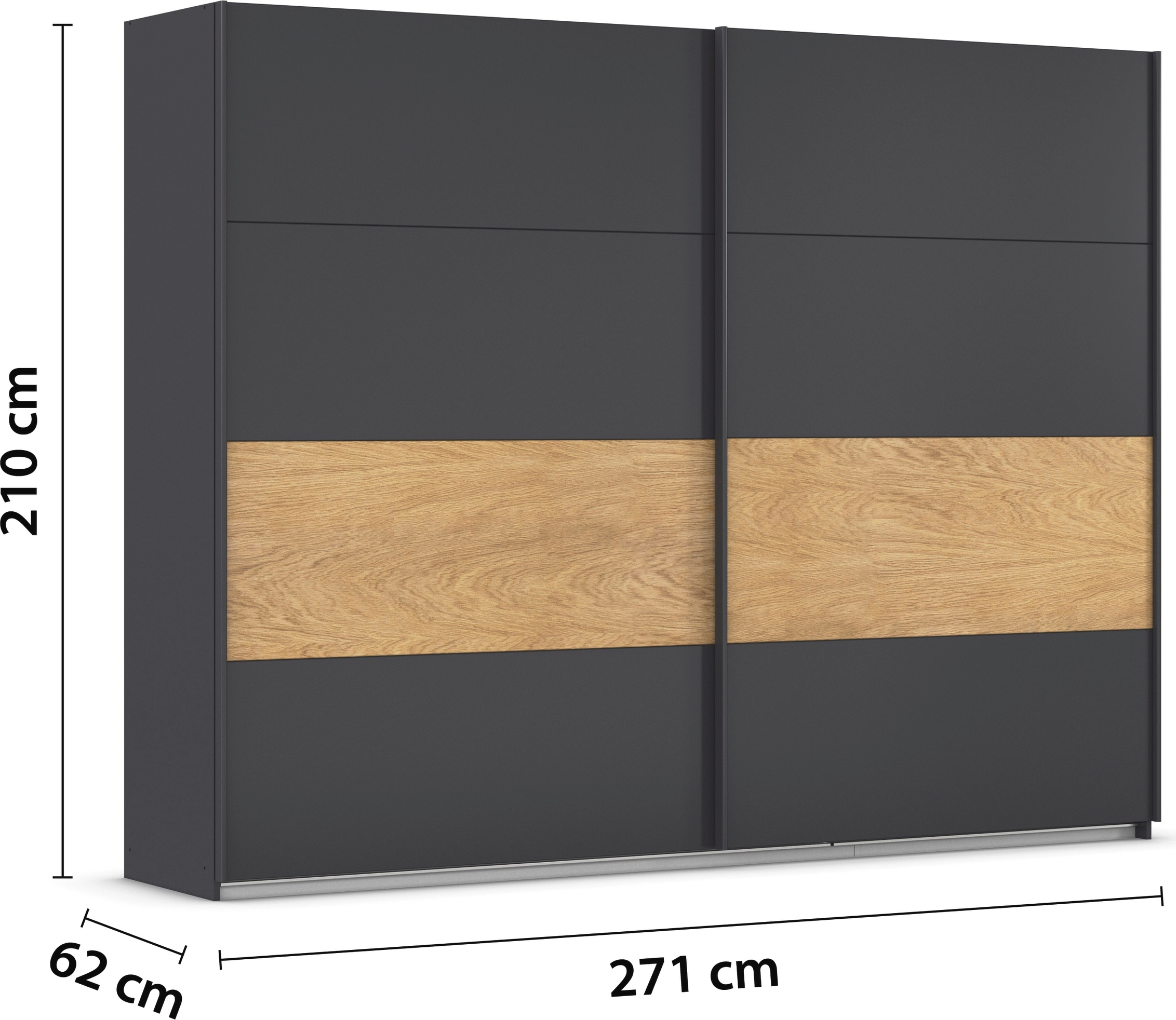 rauch Schwebetürenschrank »Kleiderschrank Schrank Garderobe Schlafzimmerschrank MALVA«, Bauchbinde abgesetzt in gebürstetem Eiche Furnier MADE IN GERMANY