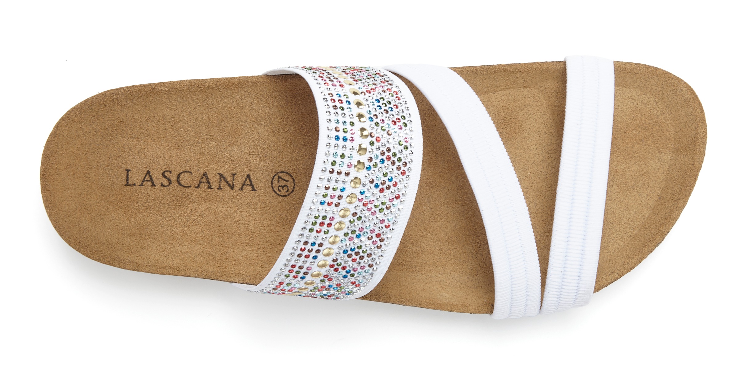 LASCANA Pantolette »Mule, Sandale, offener Schuh, Sommerschuh,«  mit Komfortkorkfußbett aus Leder und elastischen Riemen
