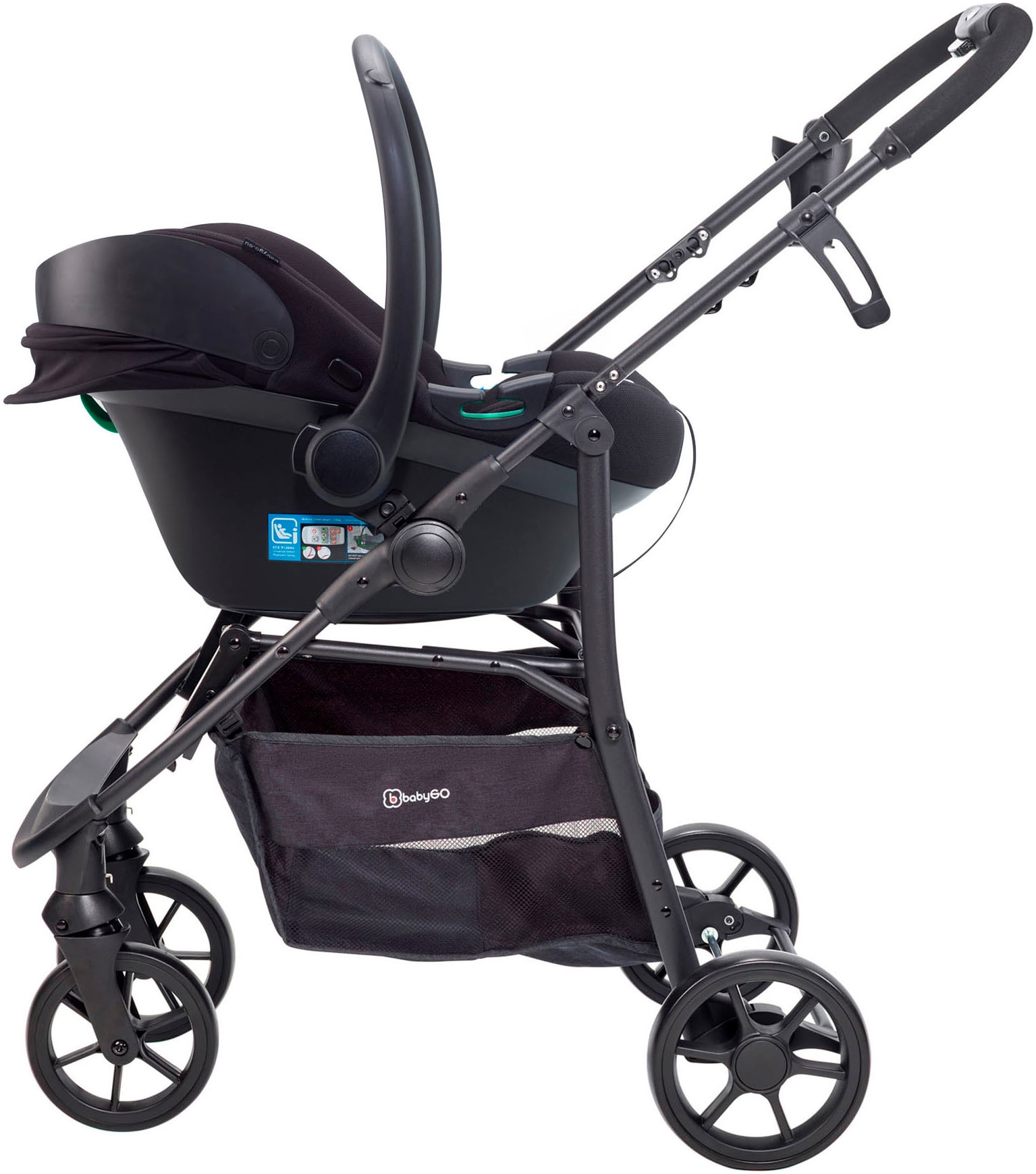 BabyGo Kombi-Kinderwagen »Style - 3in1, schwarz«, inkl. Babyschale mit Adaptern u. Wickeltasche