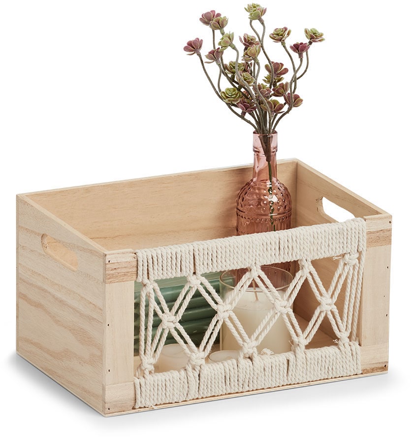 Zeller Present Dekokiste »Aufbewahrungskiste Boho", Holz"«, (1 St.), Makramee-Design